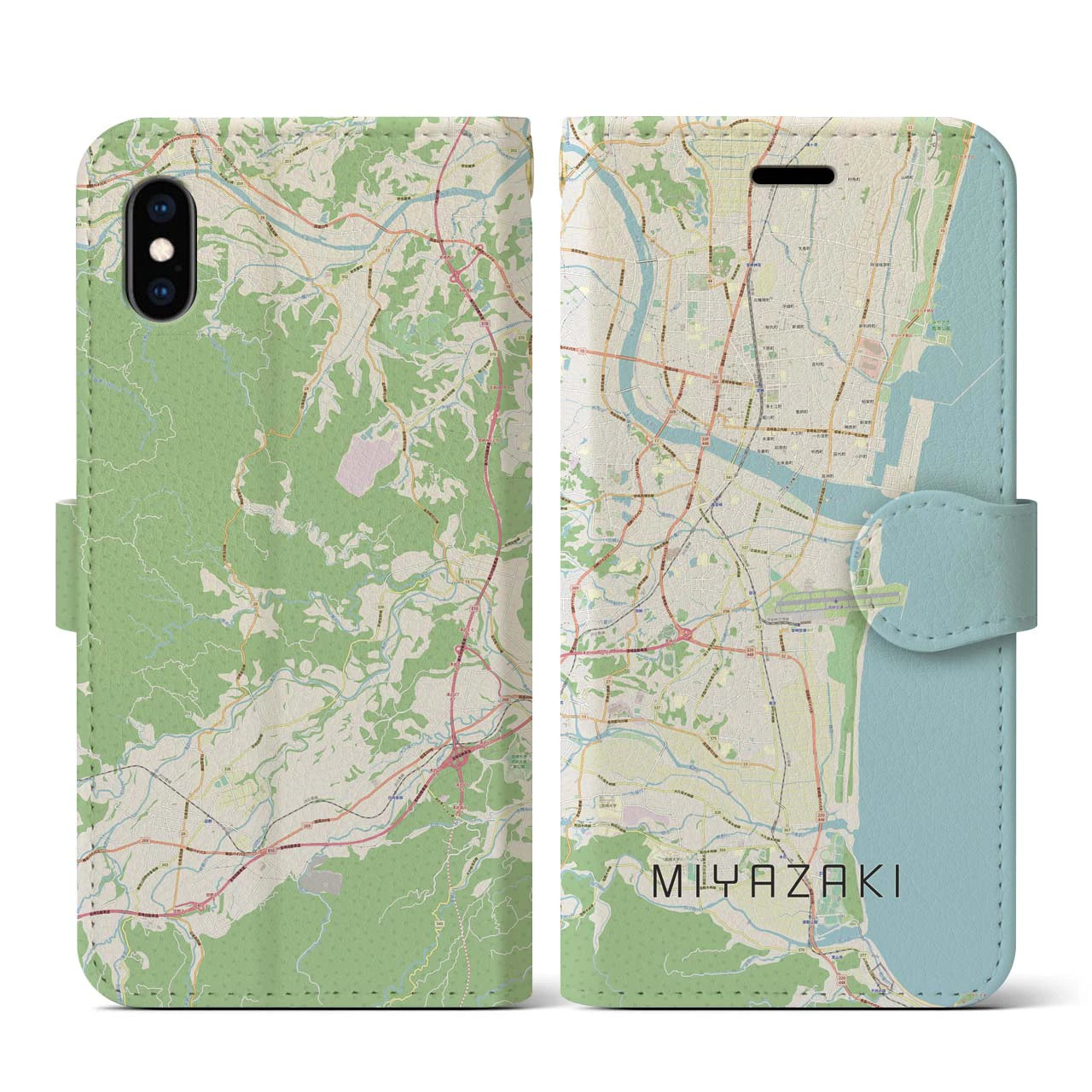 【宮崎(宮崎県)】地図柄iPhoneケース(手帳タイプ)ナチュラル・iPhone XS / X 用