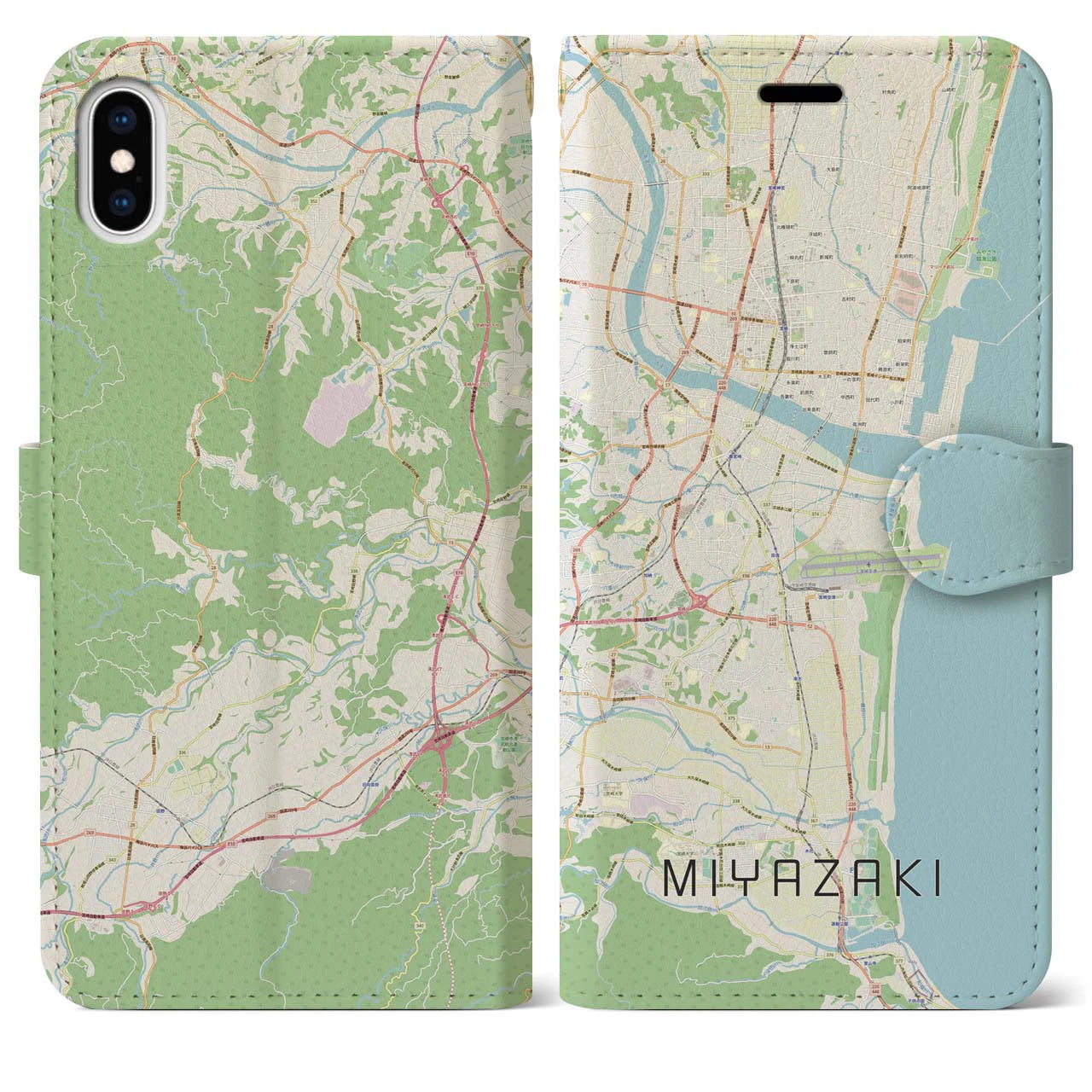 【宮崎(宮崎県)】地図柄iPhoneケース(手帳タイプ)ナチュラル・iPhone XS Max 用