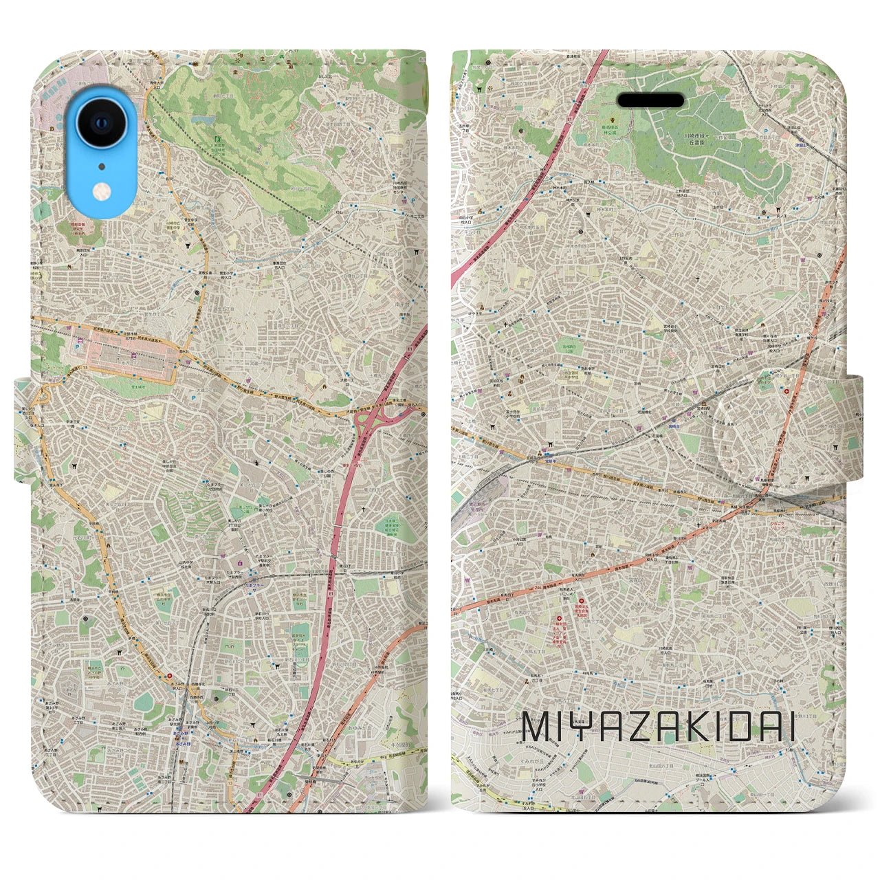 【宮崎台(神奈川県)】地図柄iPhoneケース(手帳タイプ)ナチュラル・iPhone XR 用