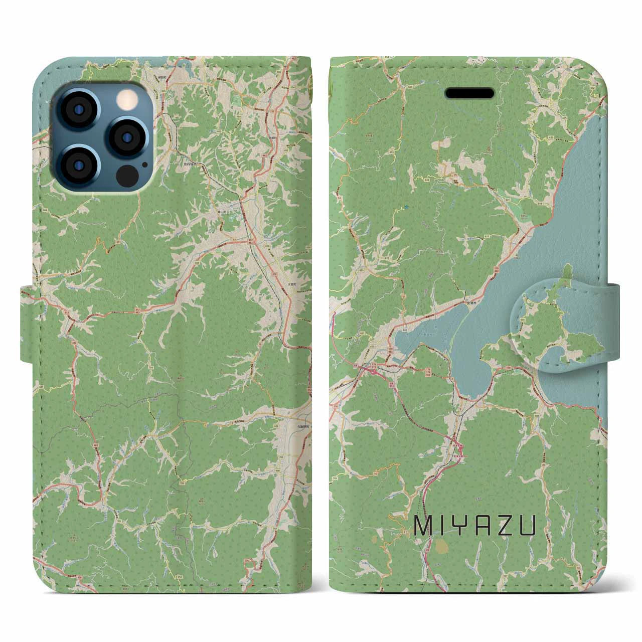 【宮津(京都府)】地図柄iPhoneケース(手帳タイプ)ナチュラル・iPhone 12 / 12 Pro 用