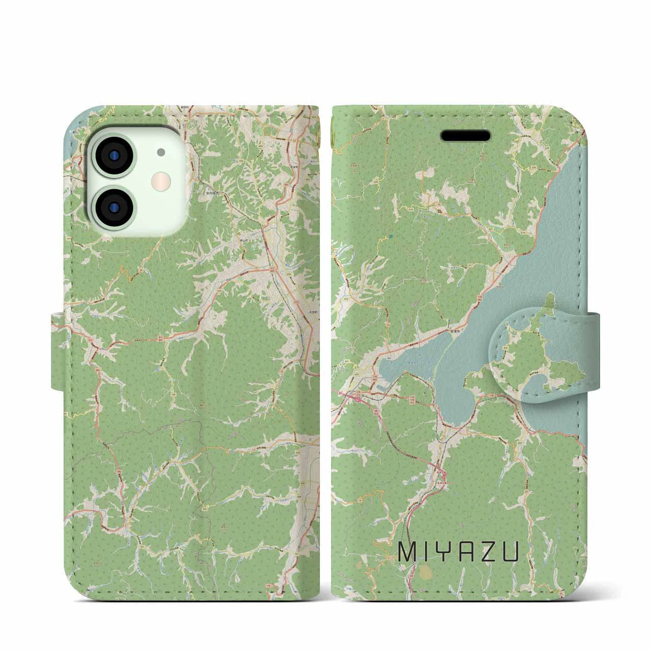【宮津(京都府)】地図柄iPhoneケース(手帳タイプ)ナチュラル・iPhone 12 mini 用
