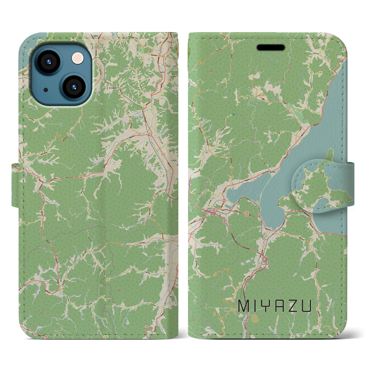 【宮津(京都府)】地図柄iPhoneケース(手帳タイプ)ナチュラル・iPhone 13 用