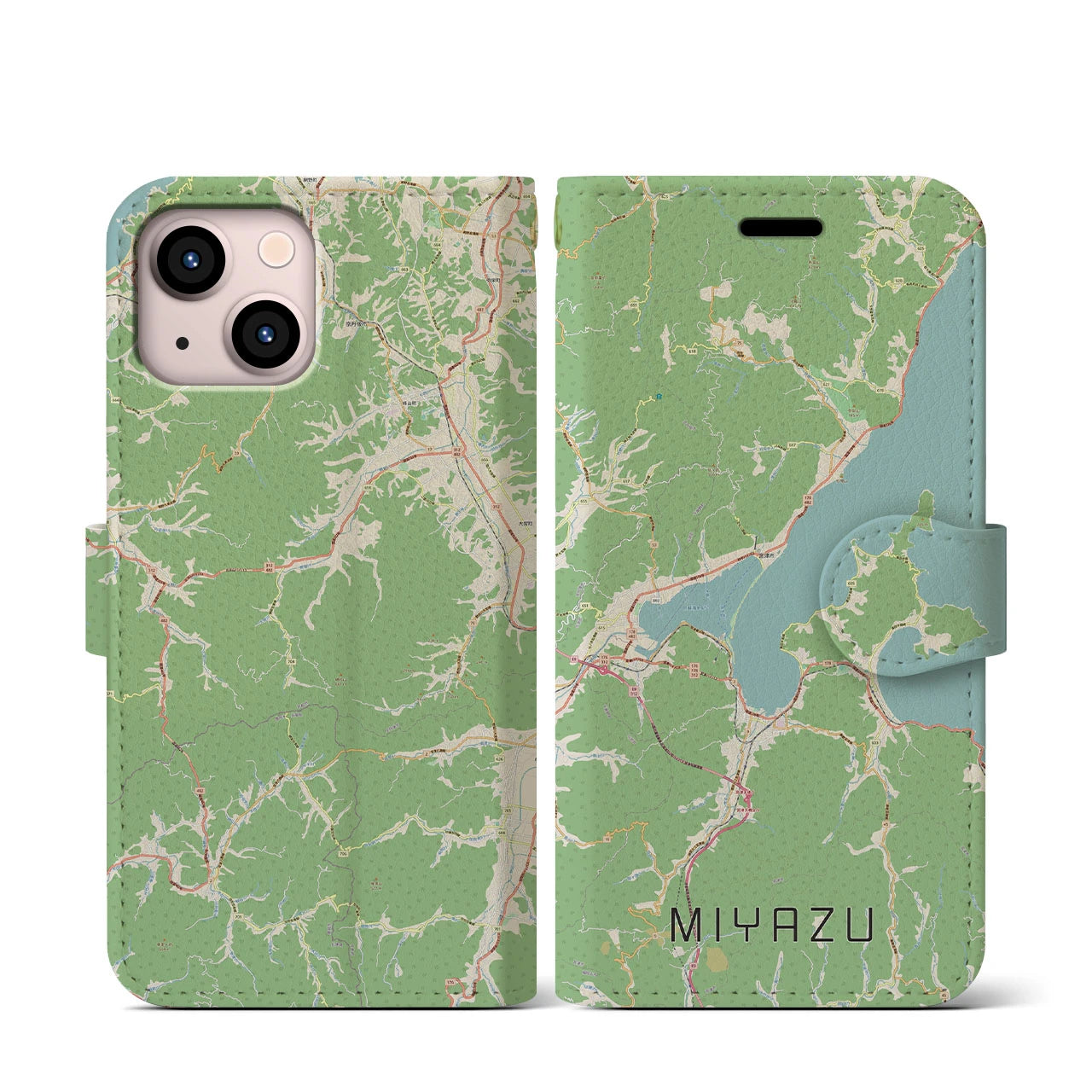 【宮津(京都府)】地図柄iPhoneケース(手帳タイプ)ナチュラル・iPhone 13 mini 用