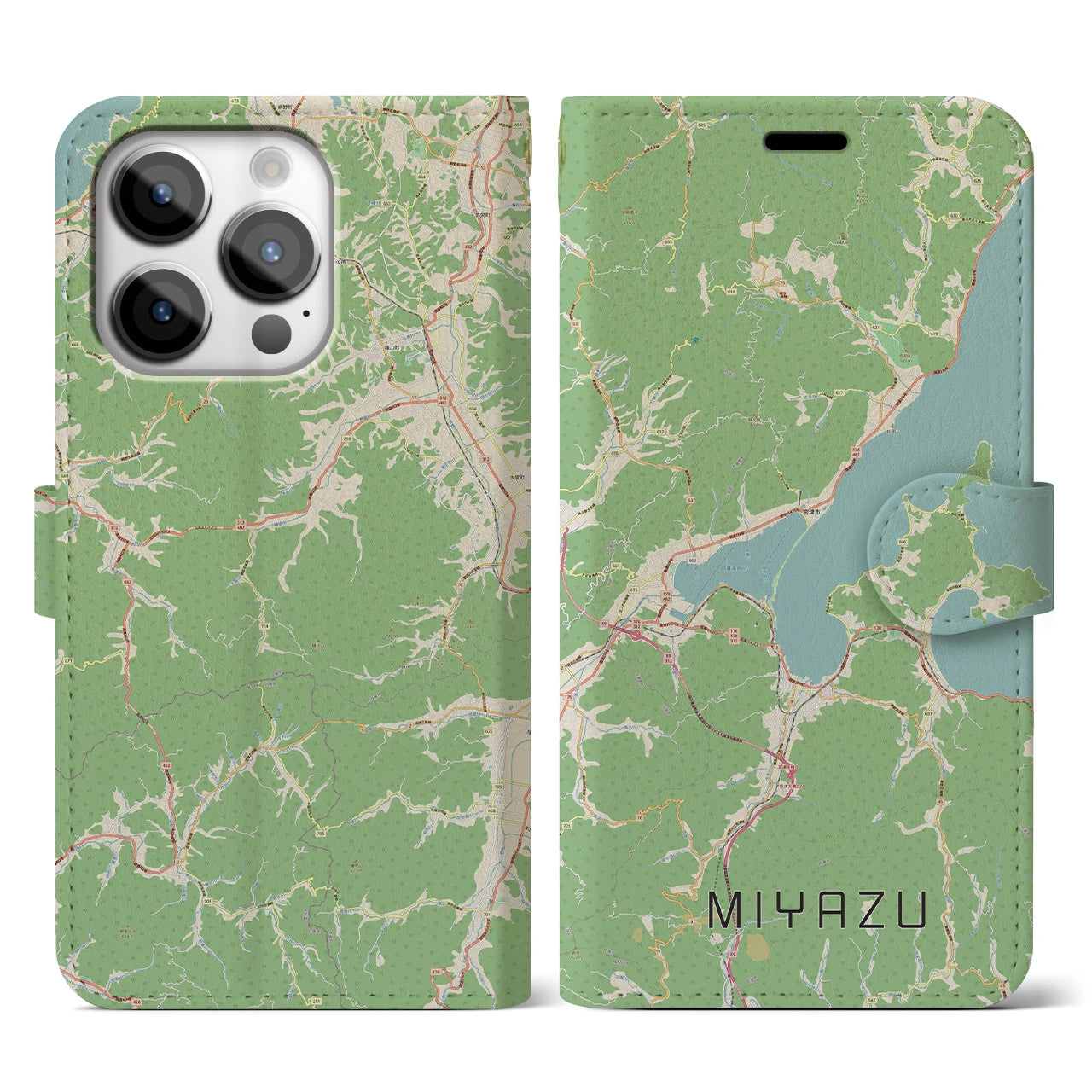 【宮津(京都府)】地図柄iPhoneケース(手帳タイプ)ナチュラル・iPhone 14 Pro 用