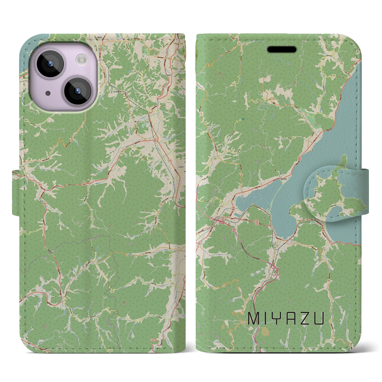 【宮津(京都府)】地図柄iPhoneケース(手帳タイプ)ナチュラル・iPhone 14 用