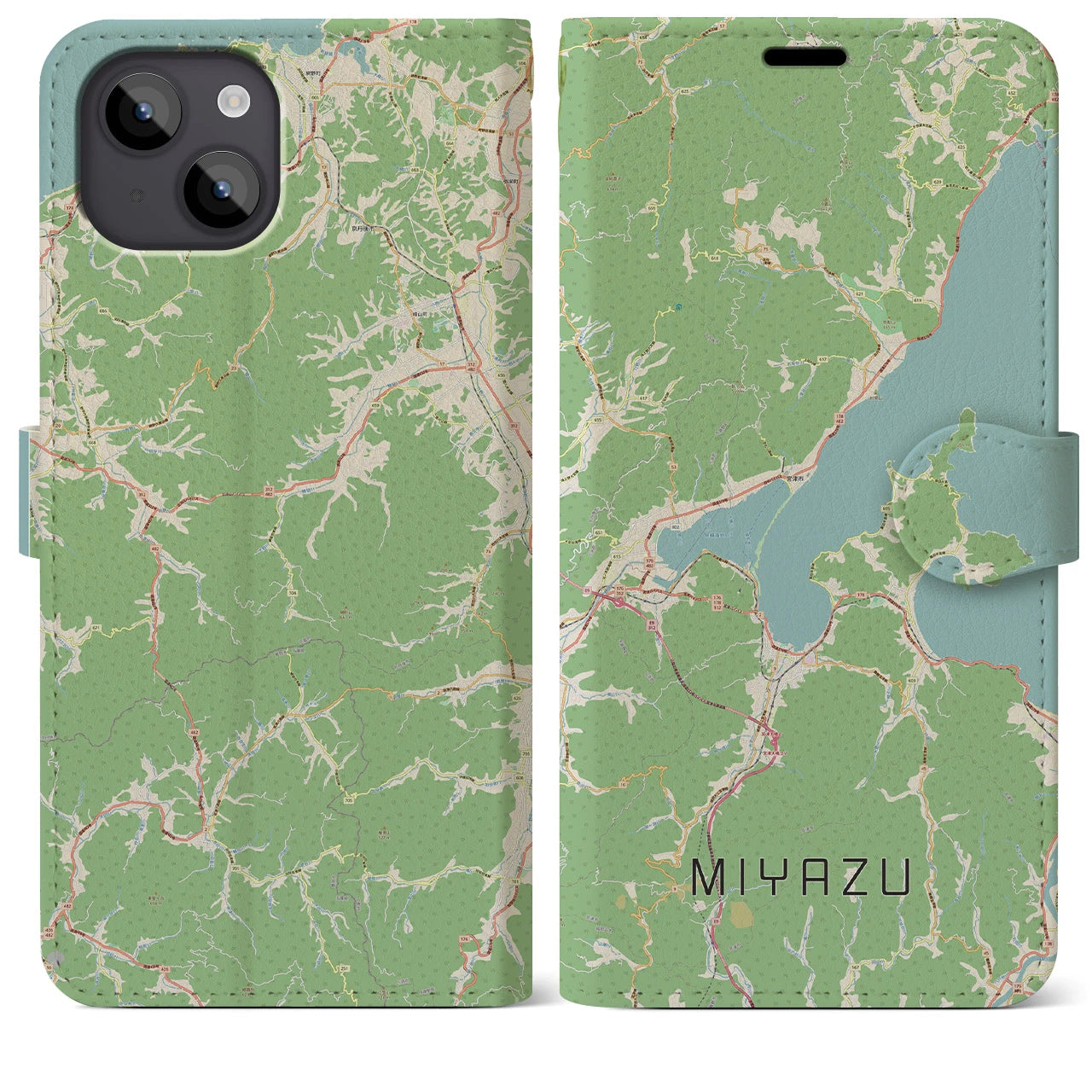 【宮津(京都府)】地図柄iPhoneケース(手帳タイプ)ナチュラル・iPhone 14 Plus 用