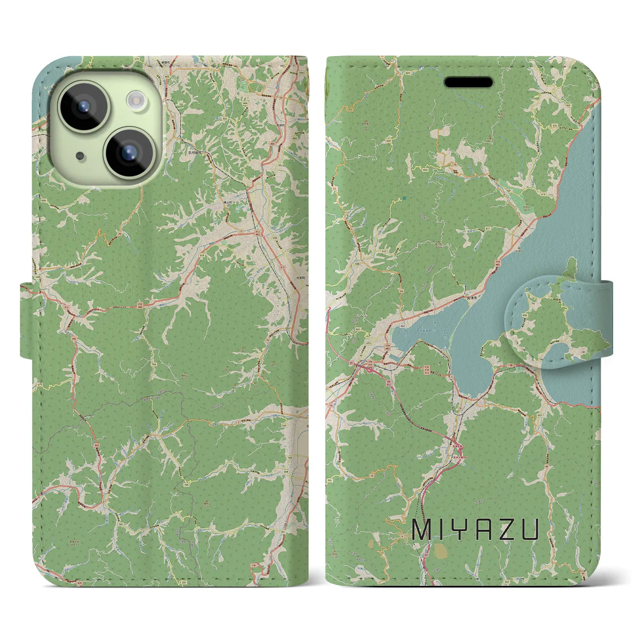 【宮津(京都府)】地図柄iPhoneケース(手帳タイプ)ナチュラル・iPhone 15 用