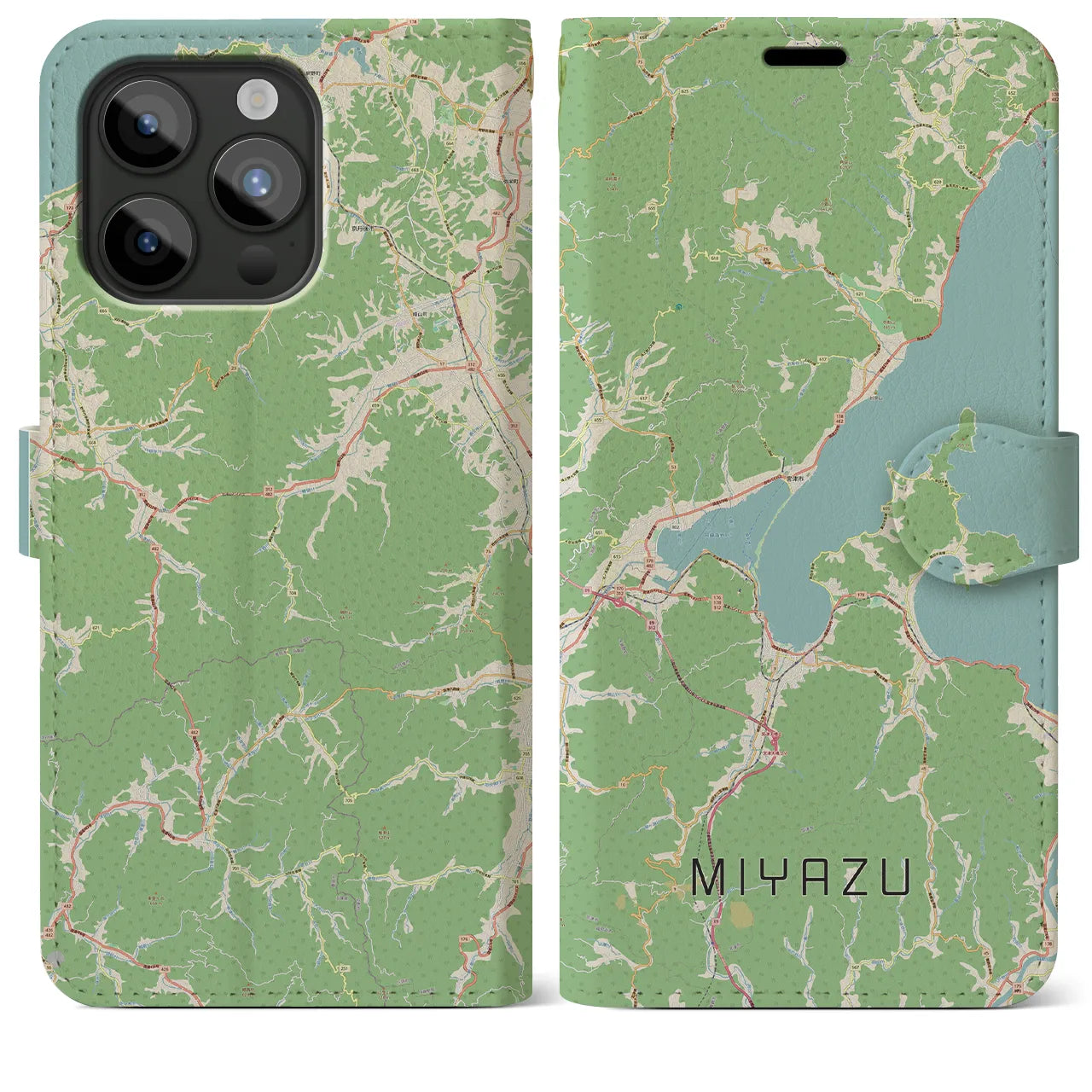 【宮津(京都府)】地図柄iPhoneケース(手帳タイプ)ナチュラル・iPhone 15 Pro Max 用