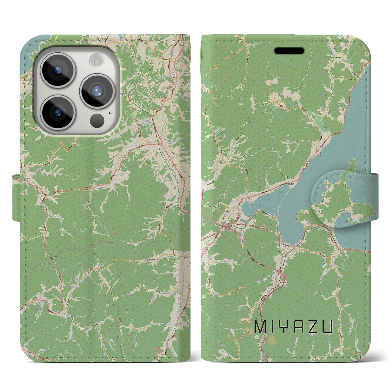 【宮津(京都府)】地図柄iPhoneケース(手帳タイプ)ナチュラル・iPhone 15 Pro 用
