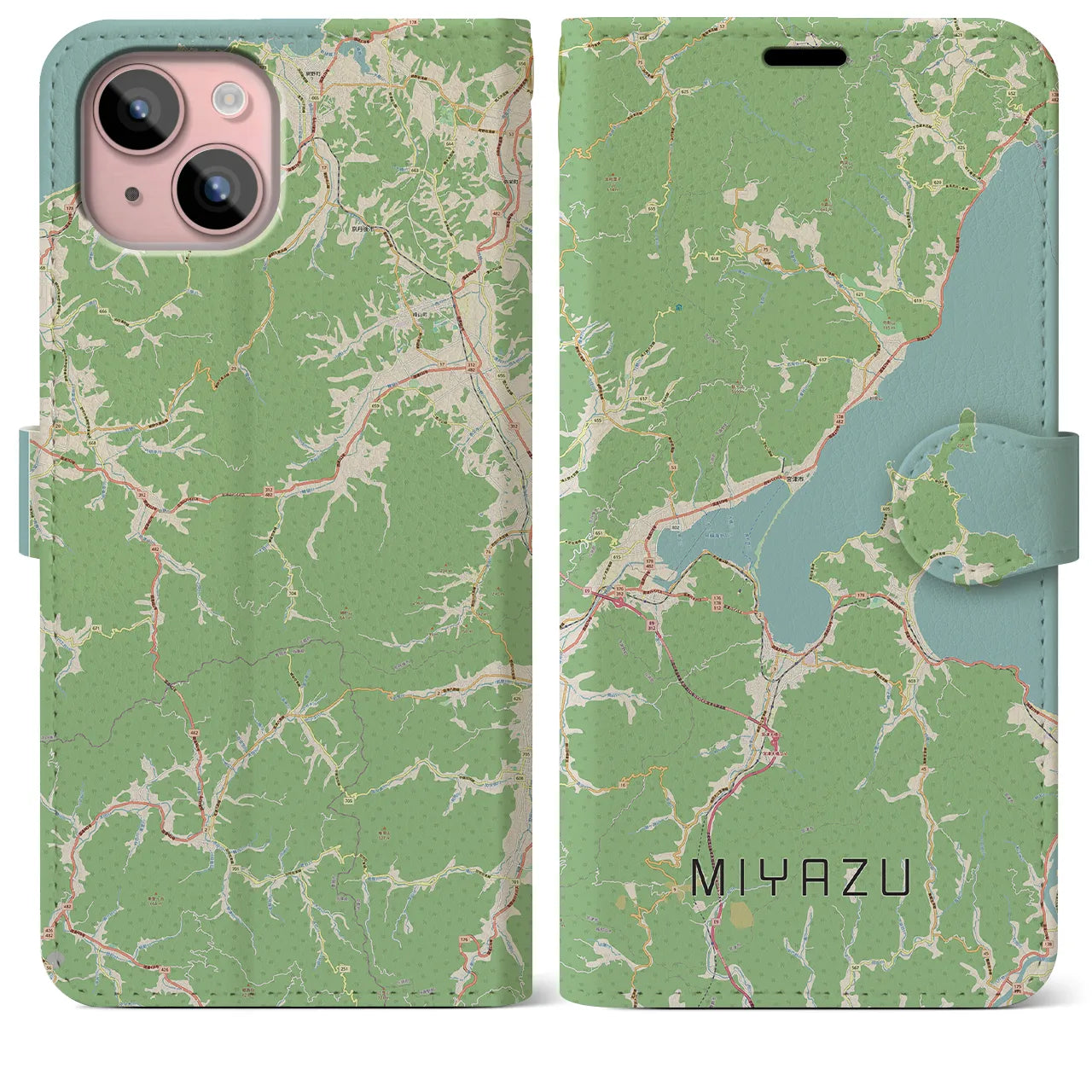 【宮津(京都府)】地図柄iPhoneケース(手帳タイプ)ナチュラル・iPhone 15 Plus 用