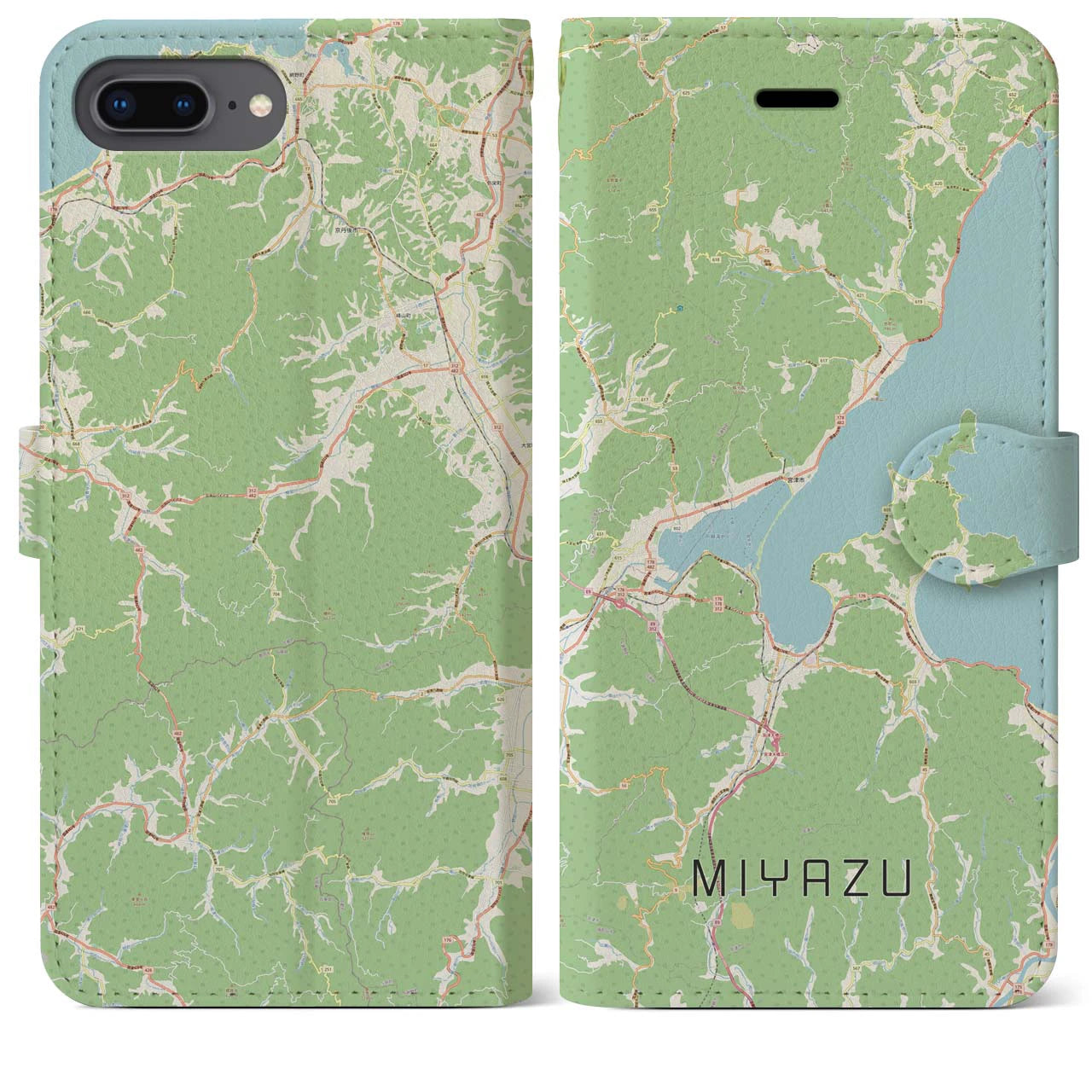 【宮津(京都府)】地図柄iPhoneケース(手帳タイプ)ナチュラル・iPhone 8Plus /7Plus / 6sPlus / 6Plus 用