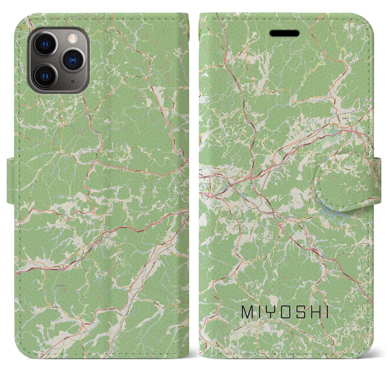 【三次(広島県)】地図柄iPhoneケース(手帳タイプ)ナチュラル・iPhone 11 Pro Max 用
