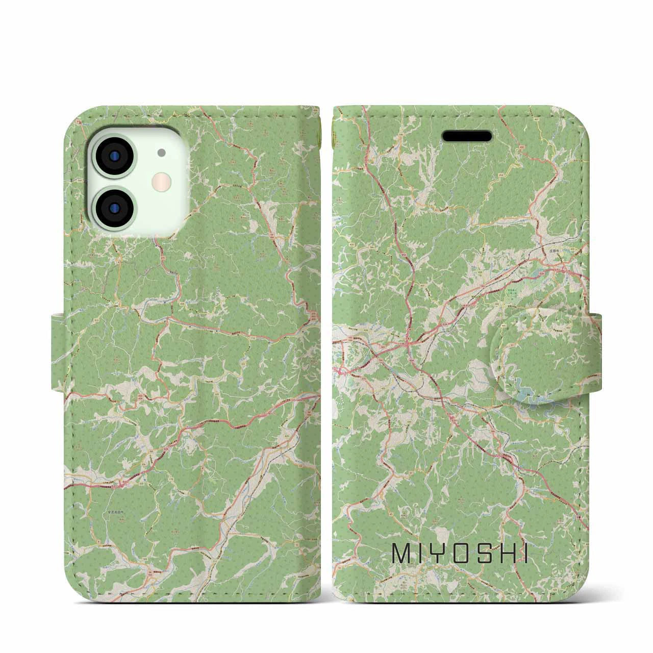 【三次(広島県)】地図柄iPhoneケース(手帳タイプ)ナチュラル・iPhone 12 mini 用