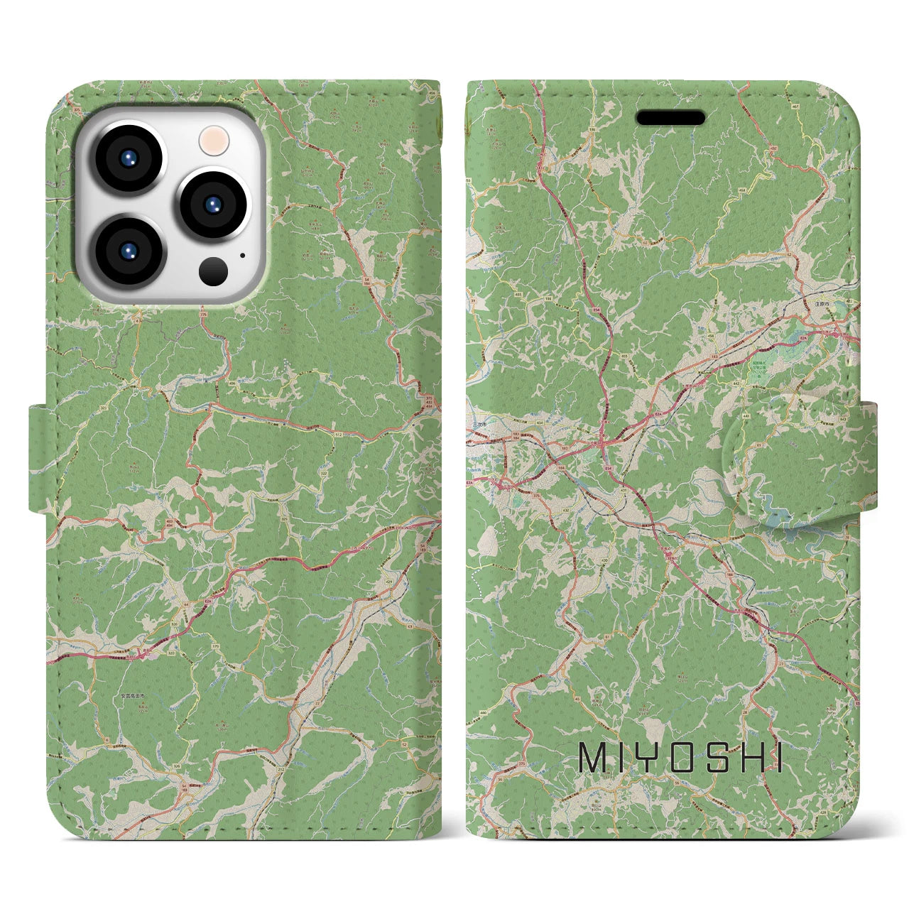 【三次(広島県)】地図柄iPhoneケース(手帳タイプ)ナチュラル・iPhone 13 Pro 用