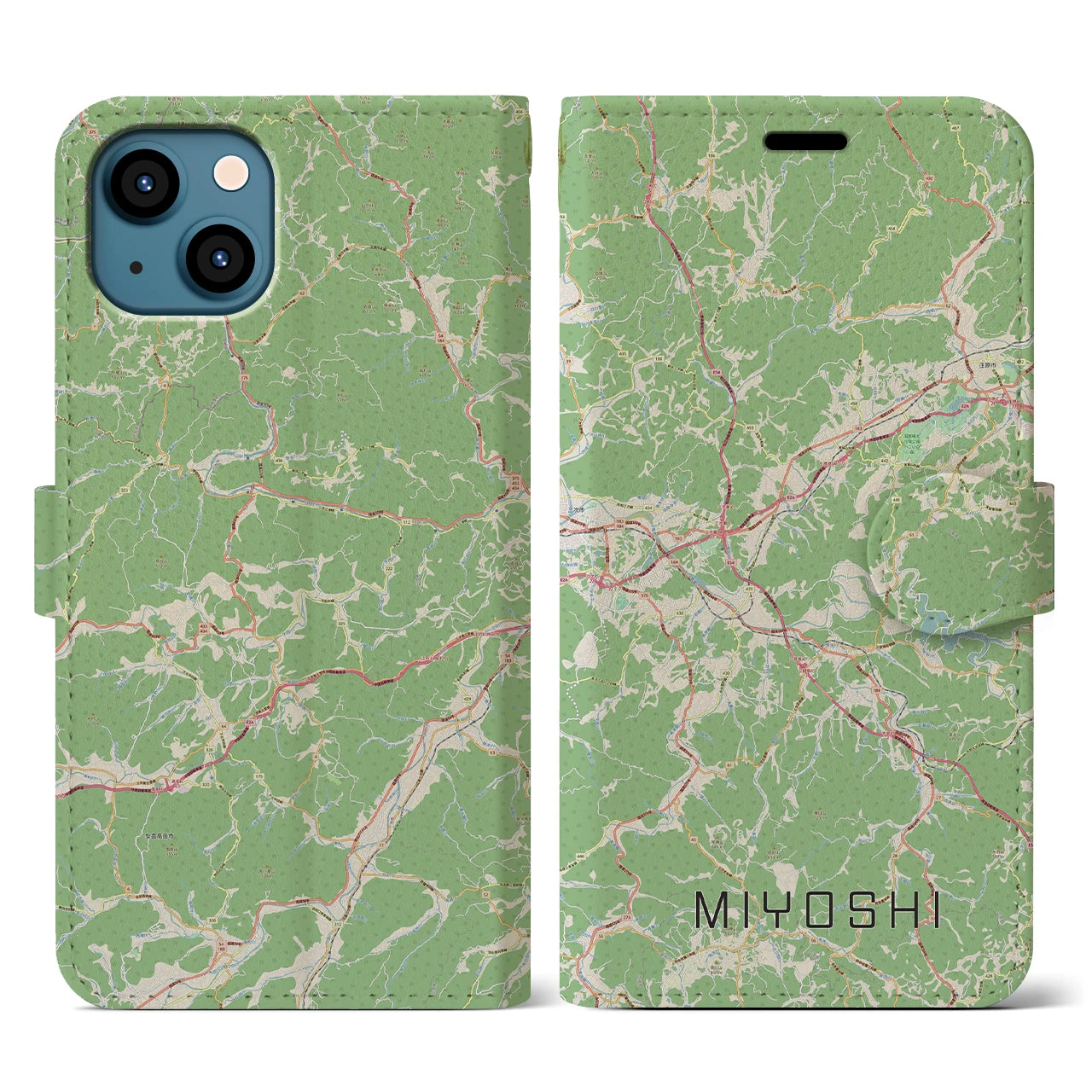 【三次(広島県)】地図柄iPhoneケース(手帳タイプ)ナチュラル・iPhone 13 用
