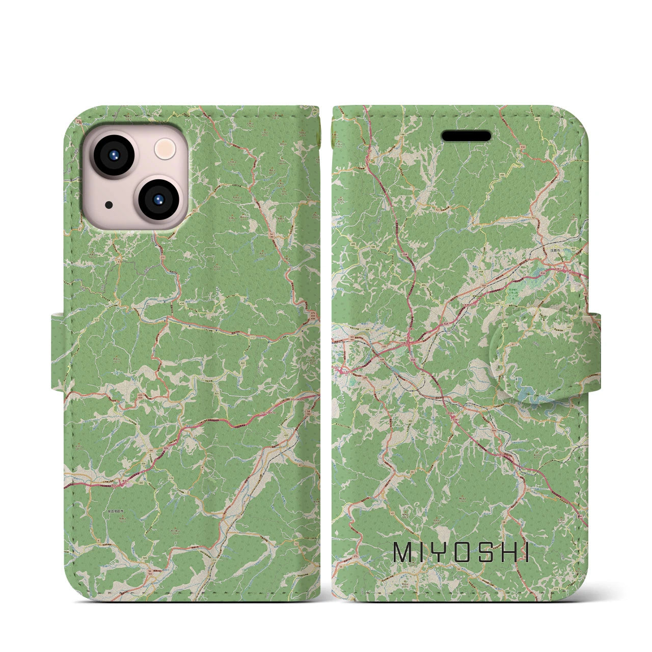 【三次(広島県)】地図柄iPhoneケース(手帳タイプ)ナチュラル・iPhone 13 mini 用