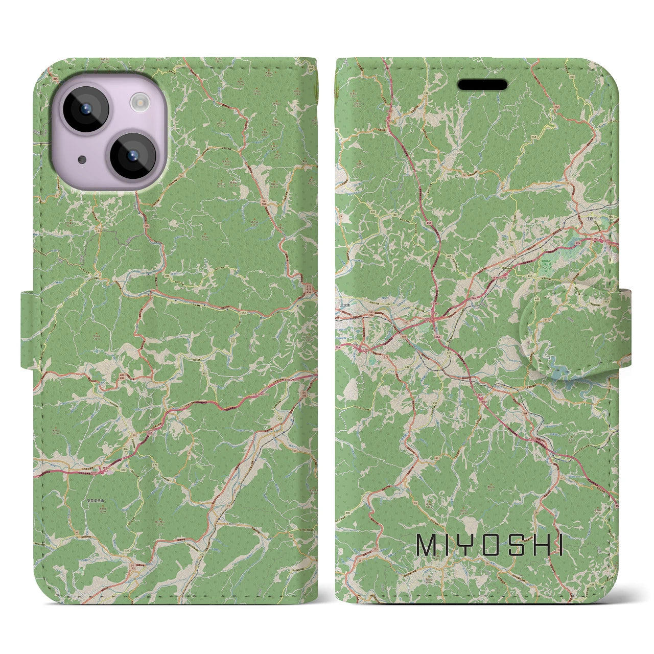 【三次(広島県)】地図柄iPhoneケース(手帳タイプ)ナチュラル・iPhone 14 用