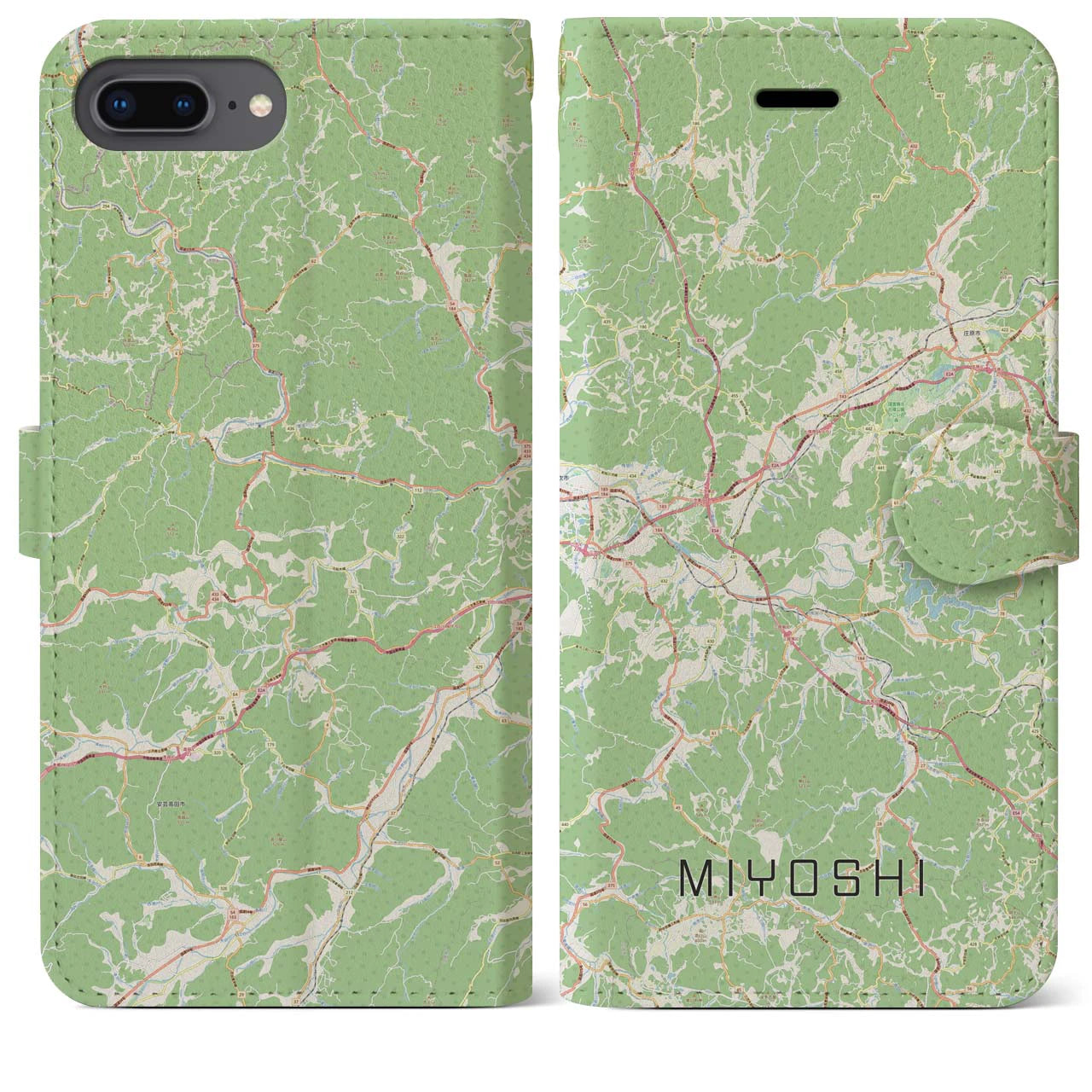 【三次(広島県)】地図柄iPhoneケース(手帳タイプ)ナチュラル・iPhone 8Plus /7Plus / 6sPlus / 6Plus 用