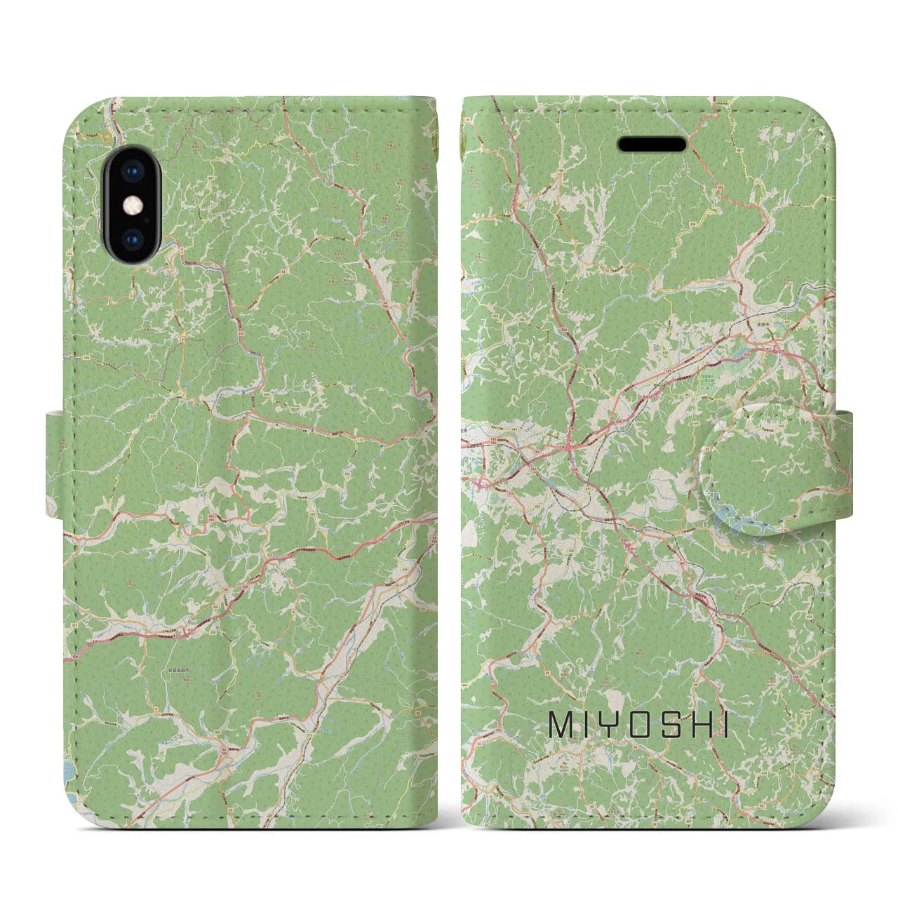 【三次(広島県)】地図柄iPhoneケース(手帳タイプ)ナチュラル・iPhone XS / X 用