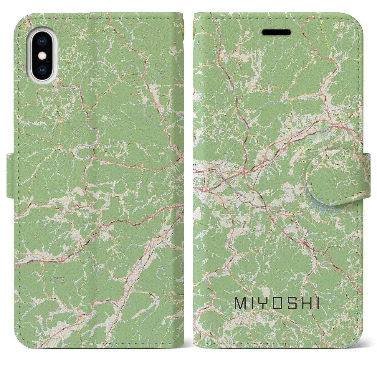 【三次(広島県)】地図柄iPhoneケース(手帳タイプ)ナチュラル・iPhone XS Max 用