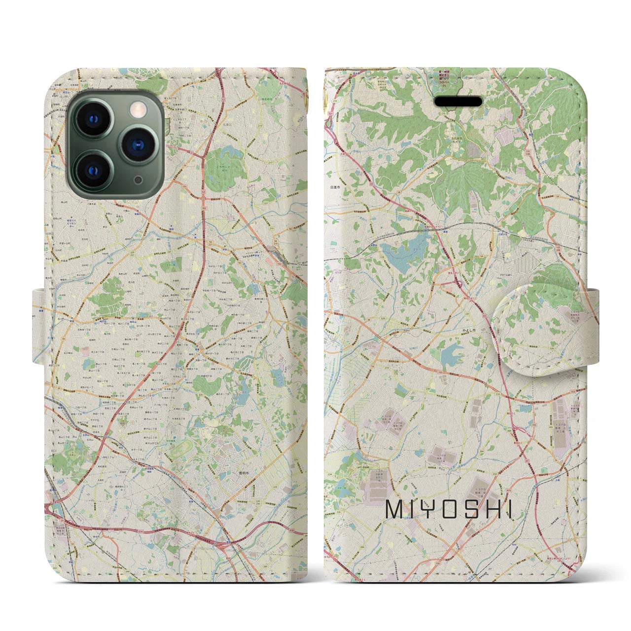 【みよし(愛知県)】地図柄iPhoneケース(手帳タイプ)ナチュラル・iPhone 11 Pro 用