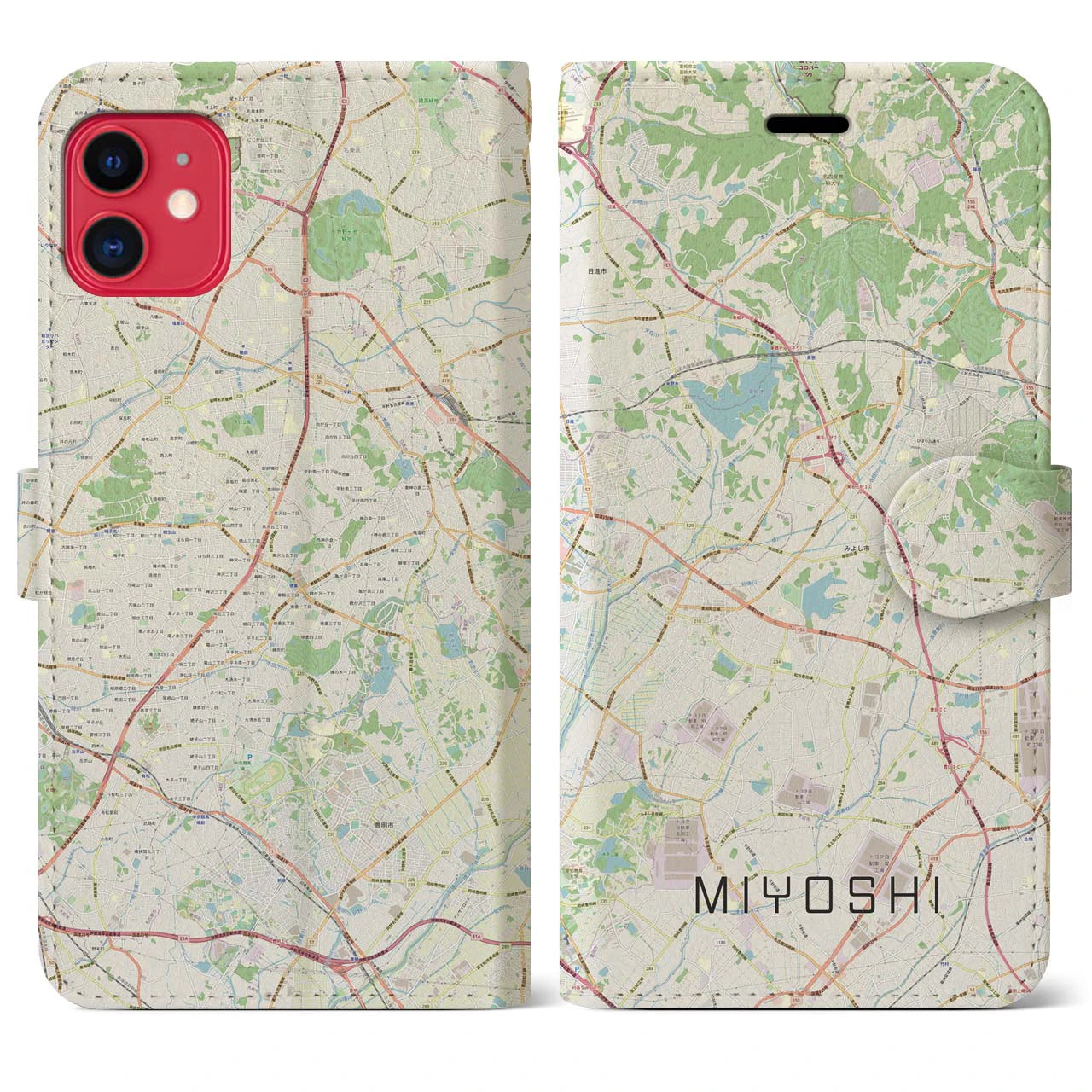 【みよし(愛知県)】地図柄iPhoneケース(手帳タイプ)ナチュラル・iPhone 11 用