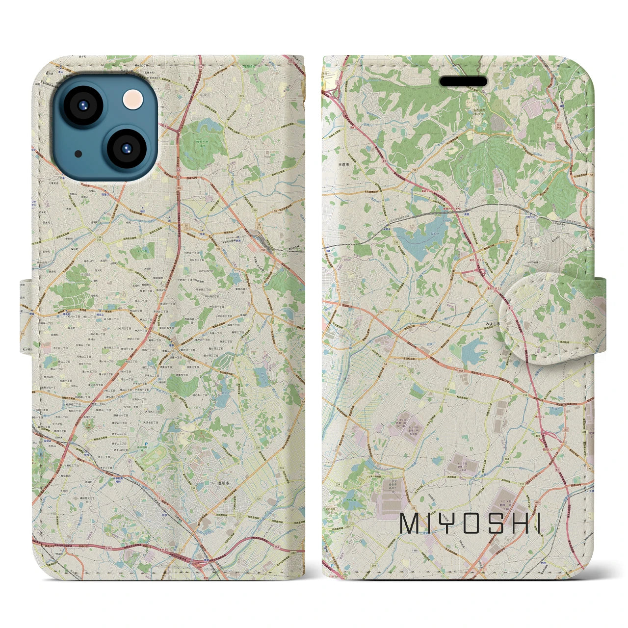 【みよし(愛知県)】地図柄iPhoneケース(手帳タイプ)ナチュラル・iPhone 13 用