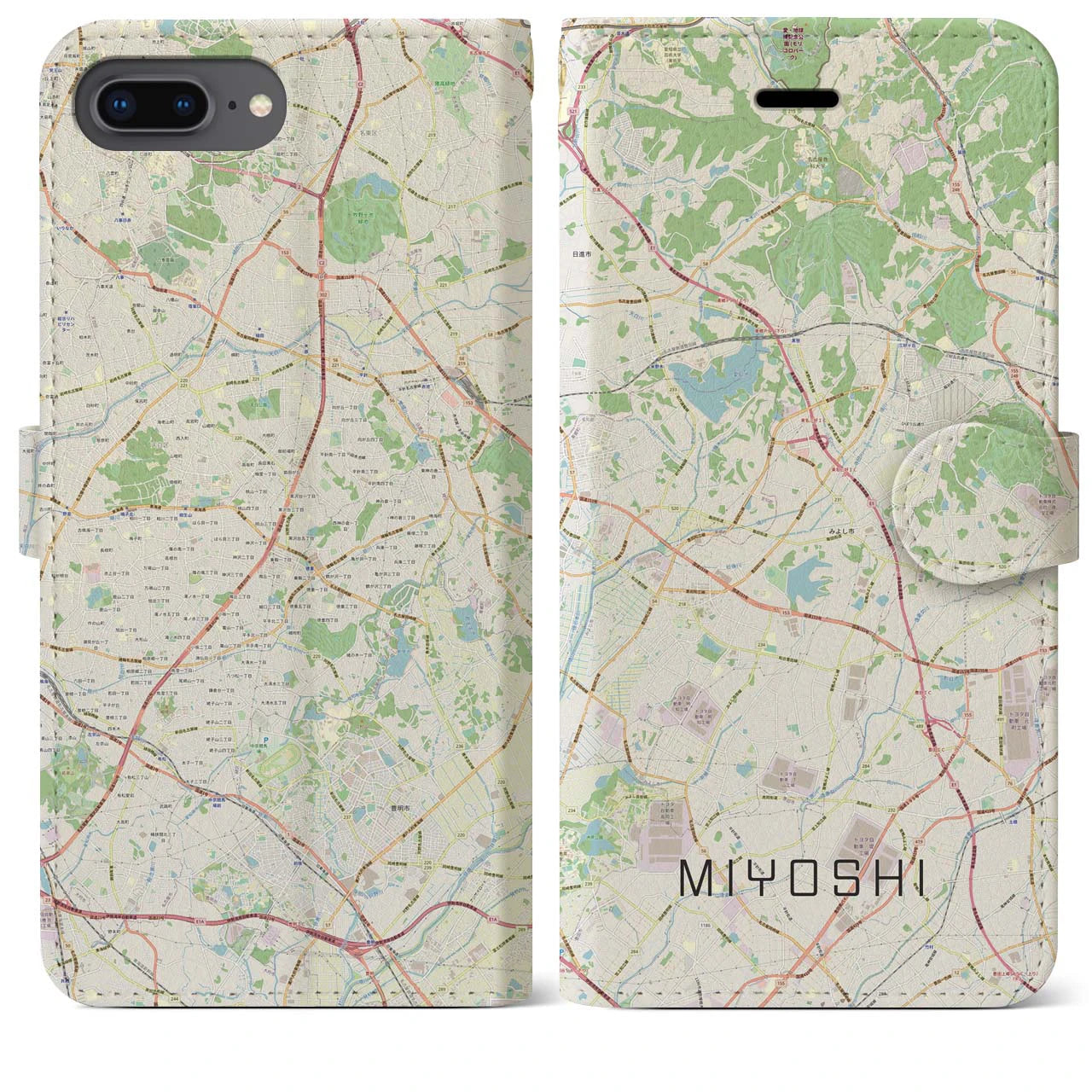 【みよし(愛知県)】地図柄iPhoneケース(手帳タイプ)ナチュラル・iPhone 8Plus /7Plus / 6sPlus / 6Plus 用