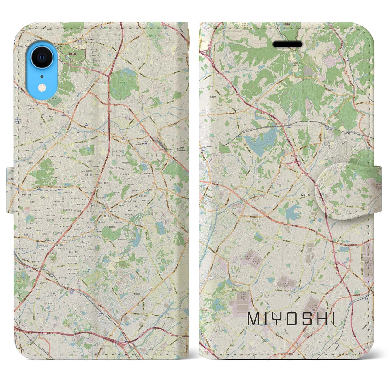 【みよし(愛知県)】地図柄iPhoneケース(手帳タイプ)ナチュラル・iPhone XR 用