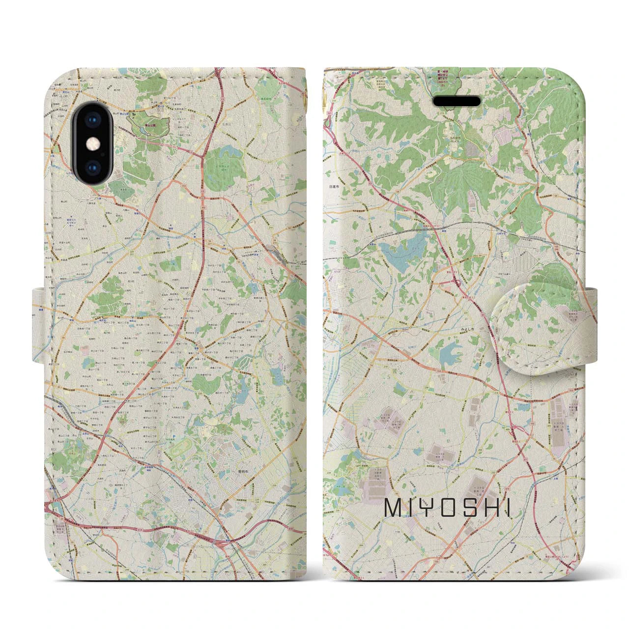 【みよし(愛知県)】地図柄iPhoneケース(手帳タイプ)ナチュラル・iPhone XS / X 用