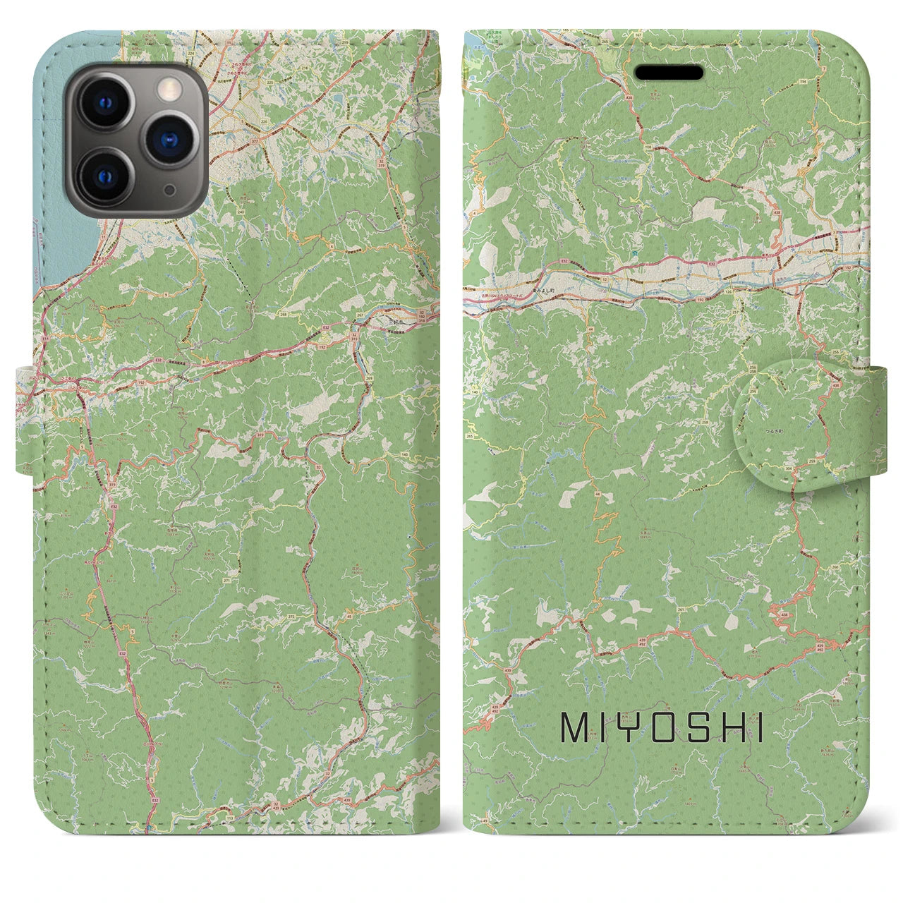 【三好(徳島県)】地図柄iPhoneケース(手帳タイプ)ナチュラル・iPhone 11 Pro Max 用