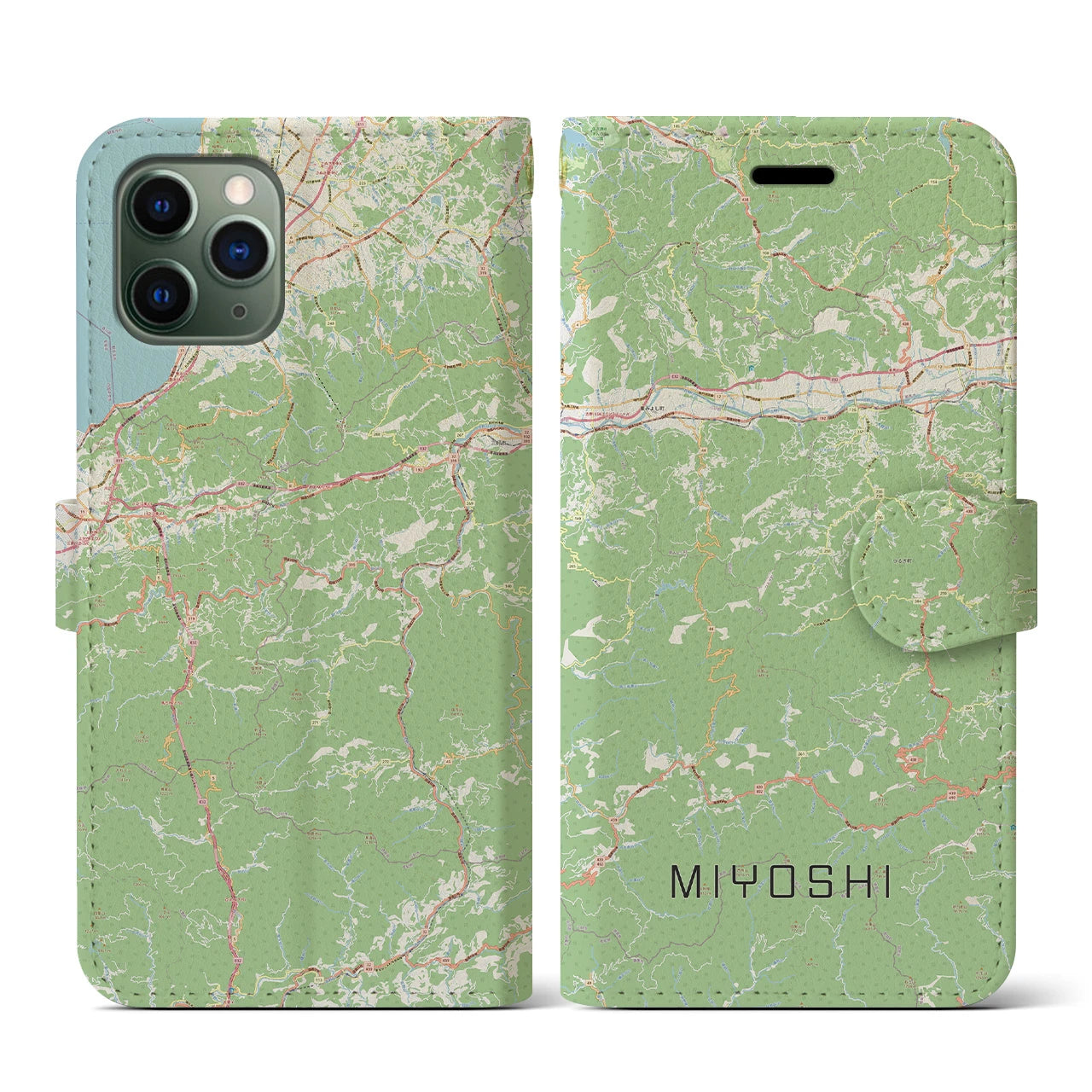 【三好(徳島県)】地図柄iPhoneケース(手帳タイプ)ナチュラル・iPhone 11 Pro 用