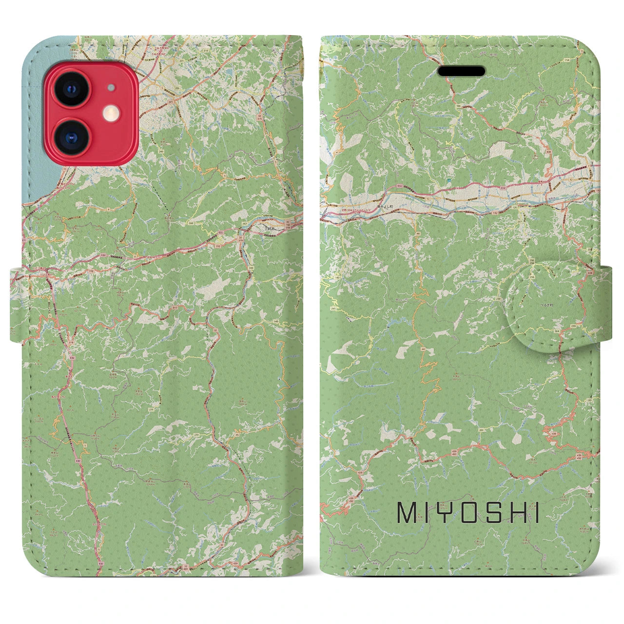 【三好(徳島県)】地図柄iPhoneケース(手帳タイプ)ナチュラル・iPhone 11 用