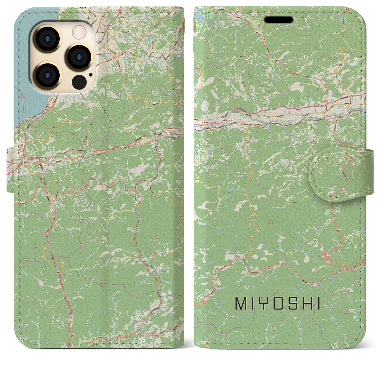 【三好(徳島県)】地図柄iPhoneケース(手帳タイプ)ナチュラル・iPhone 12 Pro Max 用