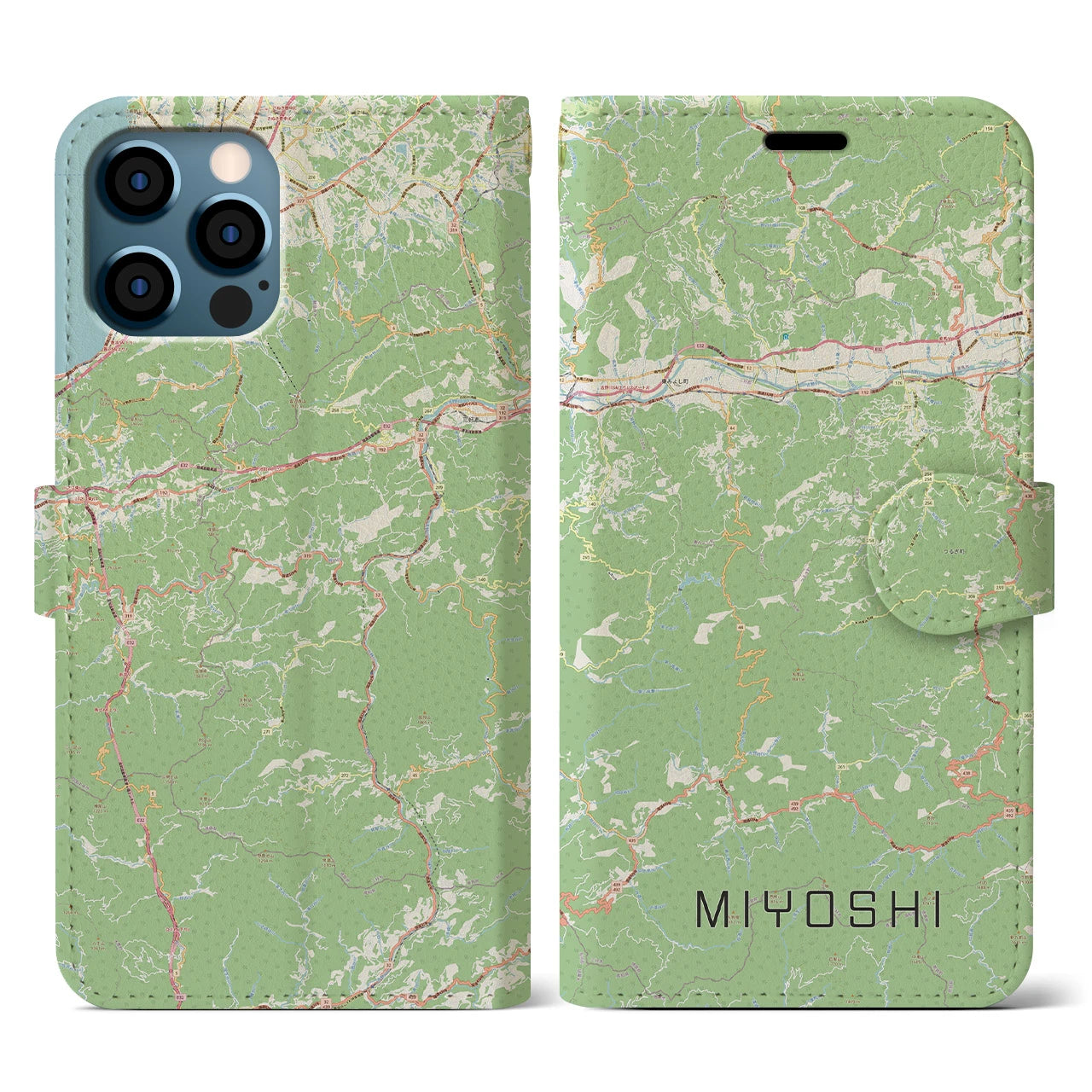 【三好(徳島県)】地図柄iPhoneケース(手帳タイプ)ナチュラル・iPhone 12 / 12 Pro 用