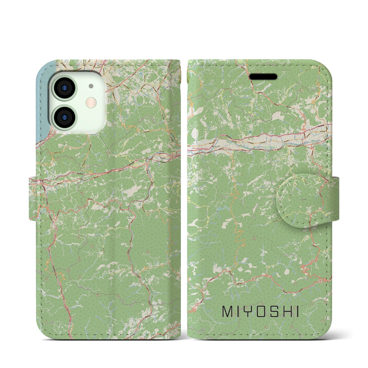 【三好(徳島県)】地図柄iPhoneケース(手帳タイプ)ナチュラル・iPhone 12 mini 用