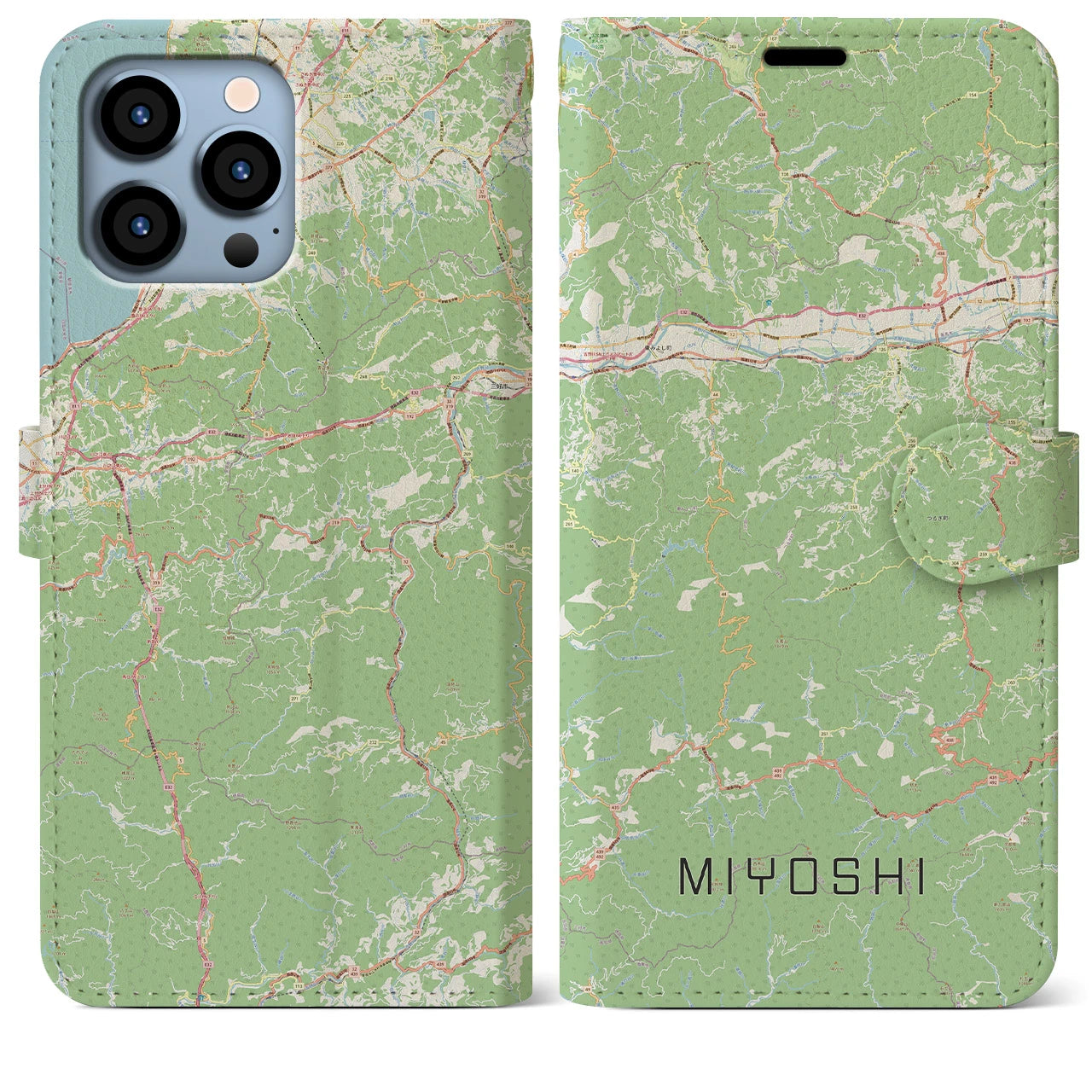 【三好(徳島県)】地図柄iPhoneケース(手帳タイプ)ナチュラル・iPhone 13 Pro Max 用