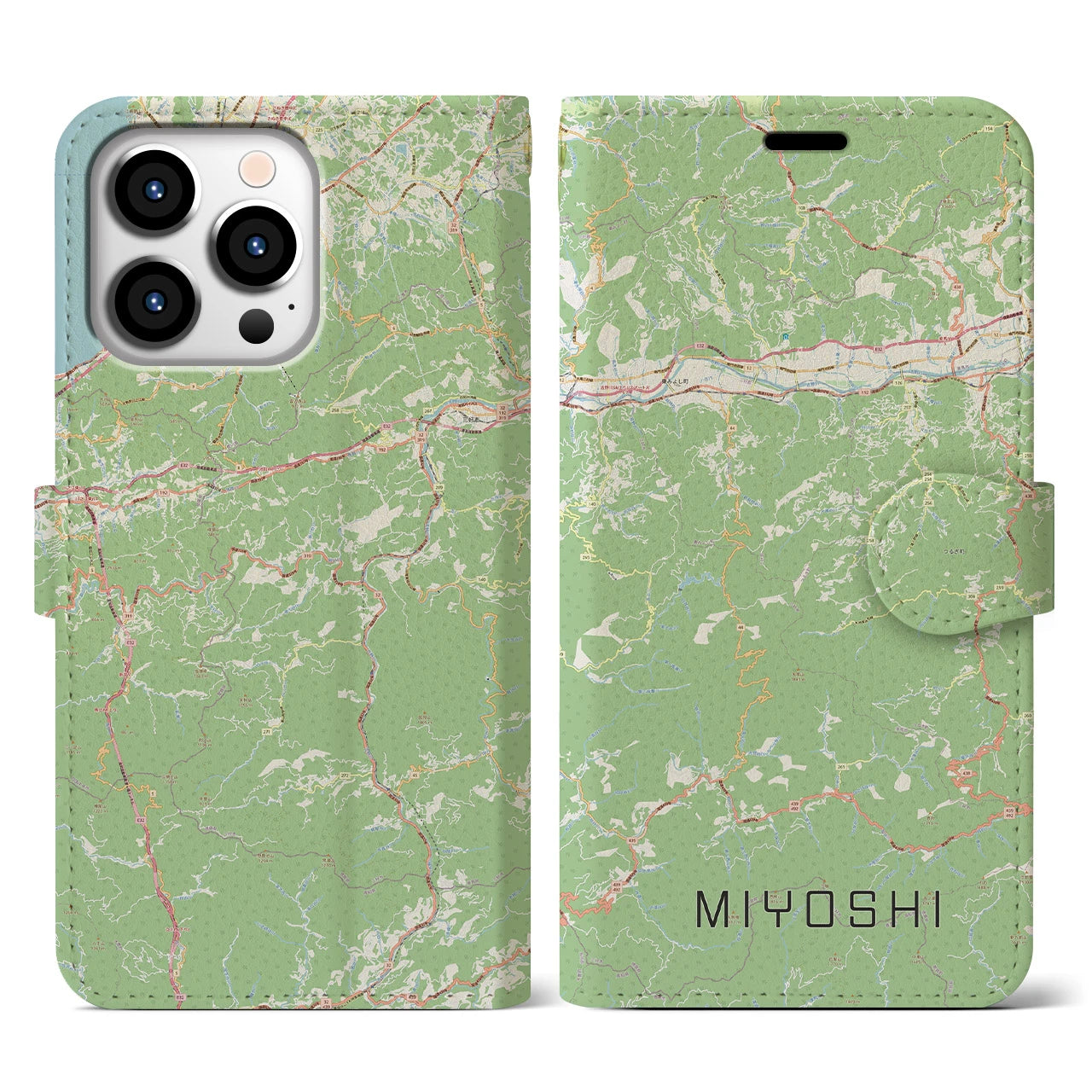 【三好(徳島県)】地図柄iPhoneケース(手帳タイプ)ナチュラル・iPhone 13 Pro 用