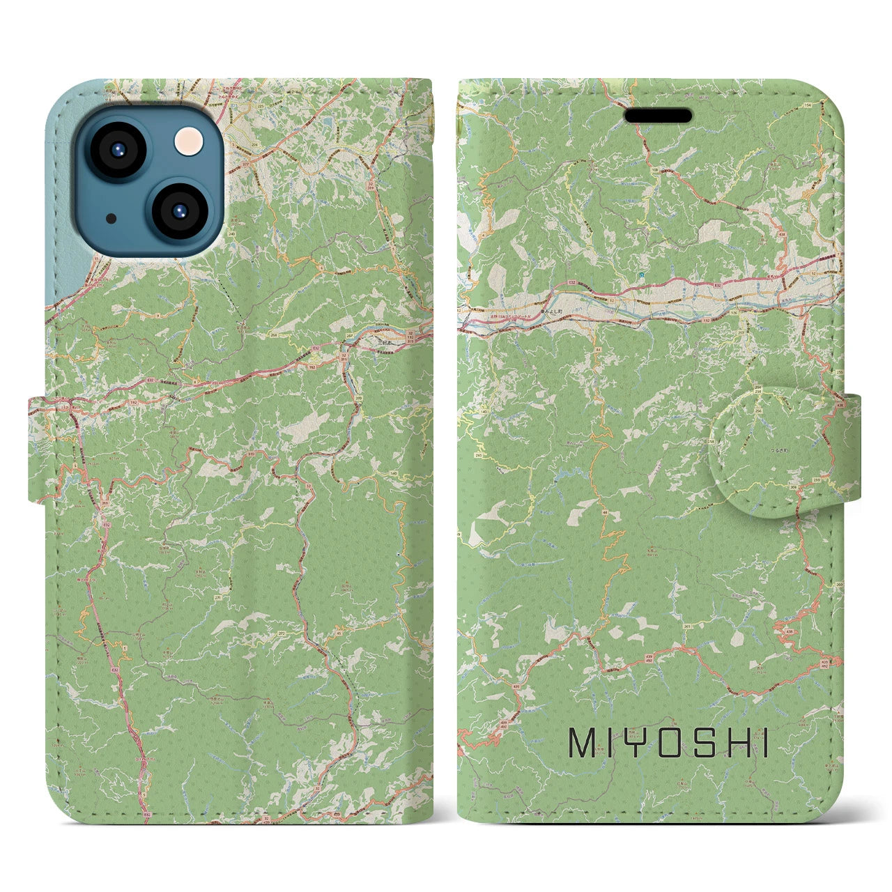 【三好(徳島県)】地図柄iPhoneケース(手帳タイプ)ナチュラル・iPhone 13 用