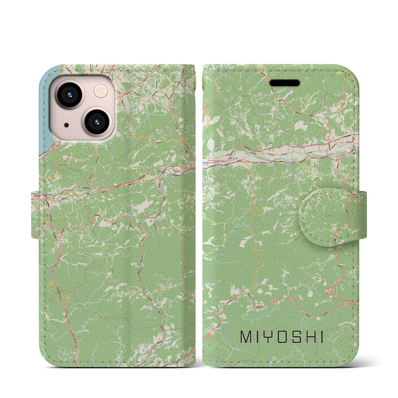 【三好(徳島県)】地図柄iPhoneケース(手帳タイプ)ナチュラル・iPhone 13 mini 用