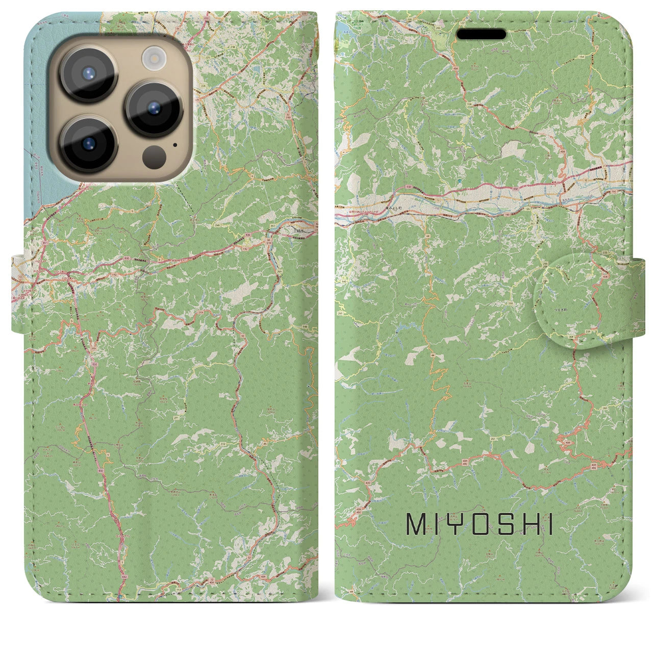 【三好(徳島県)】地図柄iPhoneケース(手帳タイプ)ナチュラル・iPhone 14 Pro Max 用