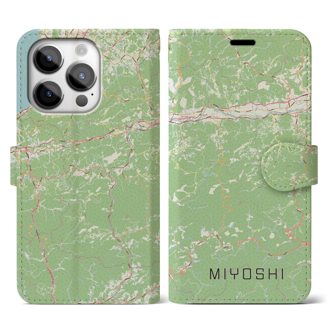 【三好(徳島県)】地図柄iPhoneケース(手帳タイプ)ナチュラル・iPhone 14 Pro 用