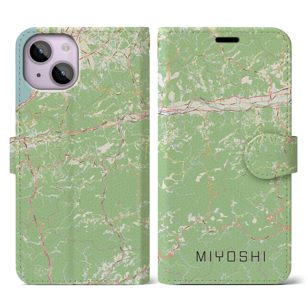 【三好(徳島県)】地図柄iPhoneケース(手帳タイプ)ナチュラル・iPhone 14 用