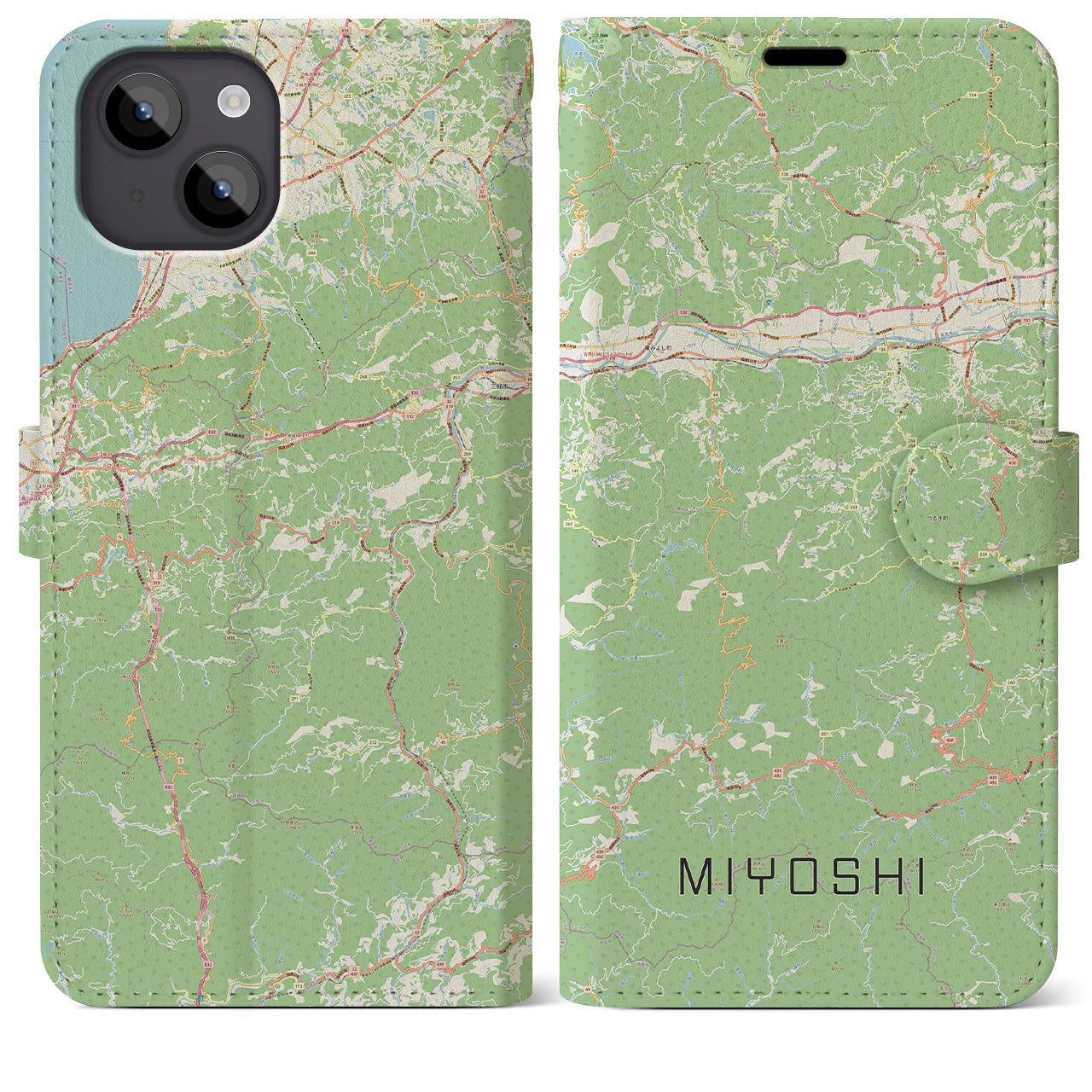 【三好(徳島県)】地図柄iPhoneケース(手帳タイプ)ナチュラル・iPhone 14 Plus 用