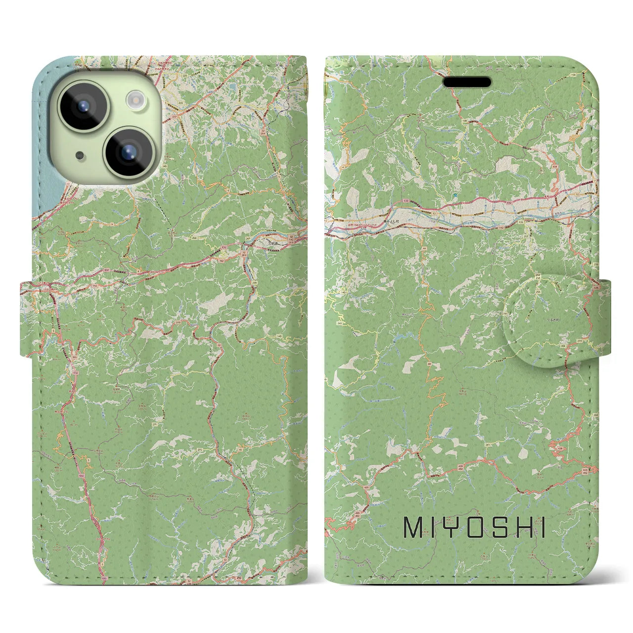 【三好(徳島県)】地図柄iPhoneケース(手帳タイプ)ナチュラル・iPhone 15 用