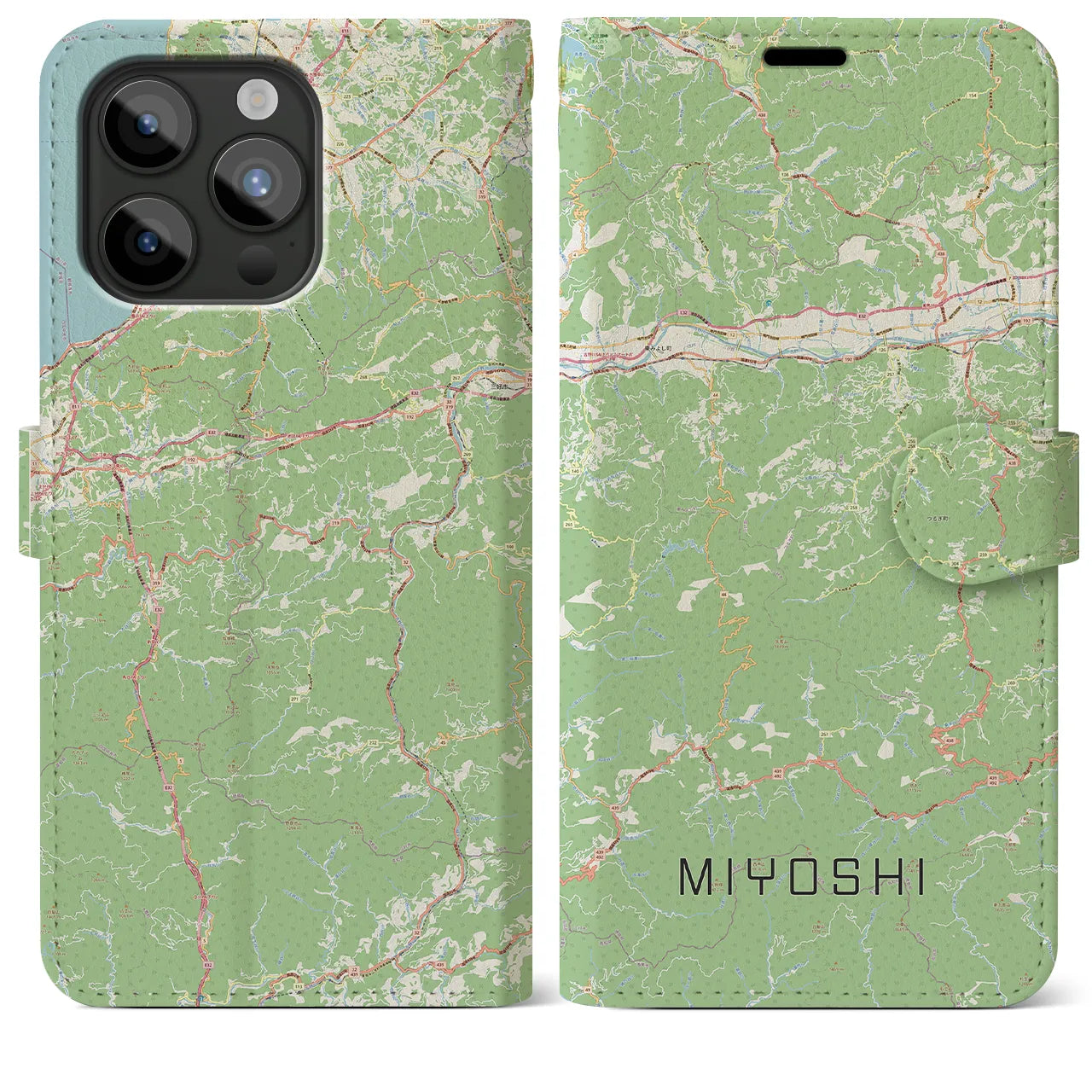 【三好(徳島県)】地図柄iPhoneケース(手帳タイプ)ナチュラル・iPhone 15 Pro Max 用