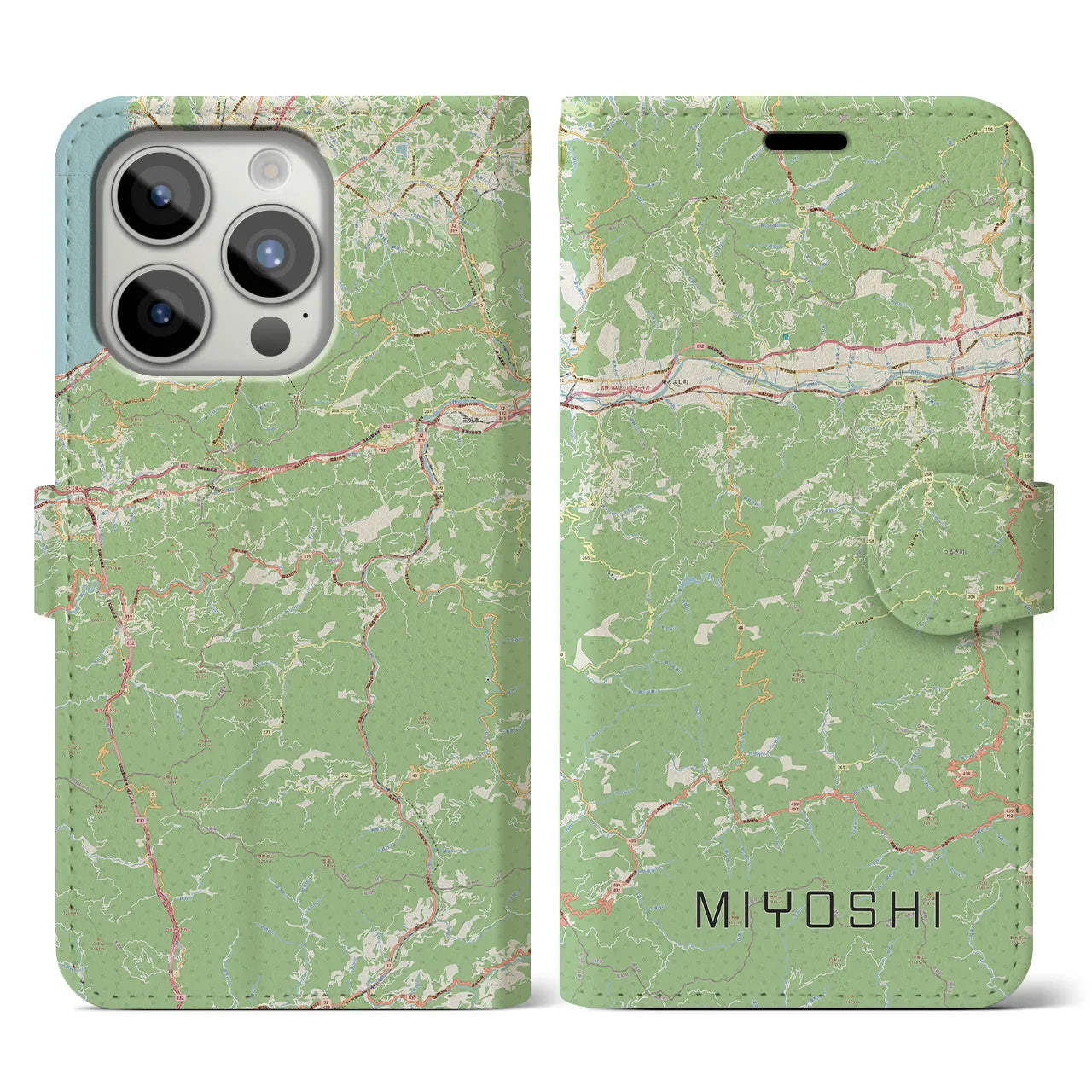 【三好(徳島県)】地図柄iPhoneケース(手帳タイプ)ナチュラル・iPhone 15 Pro 用