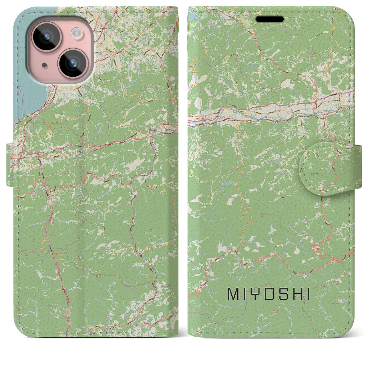 【三好(徳島県)】地図柄iPhoneケース(手帳タイプ)ナチュラル・iPhone 15 Plus 用