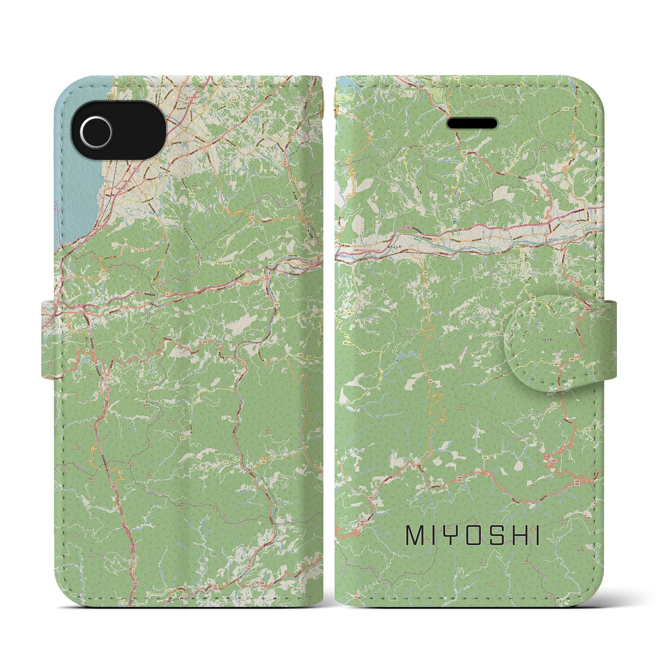 【三好(徳島県)】地図柄iPhoneケース(手帳タイプ)ナチュラル・iPhone SE(第3 / 第2世代) / 8 / 7 / 6s / 6 用