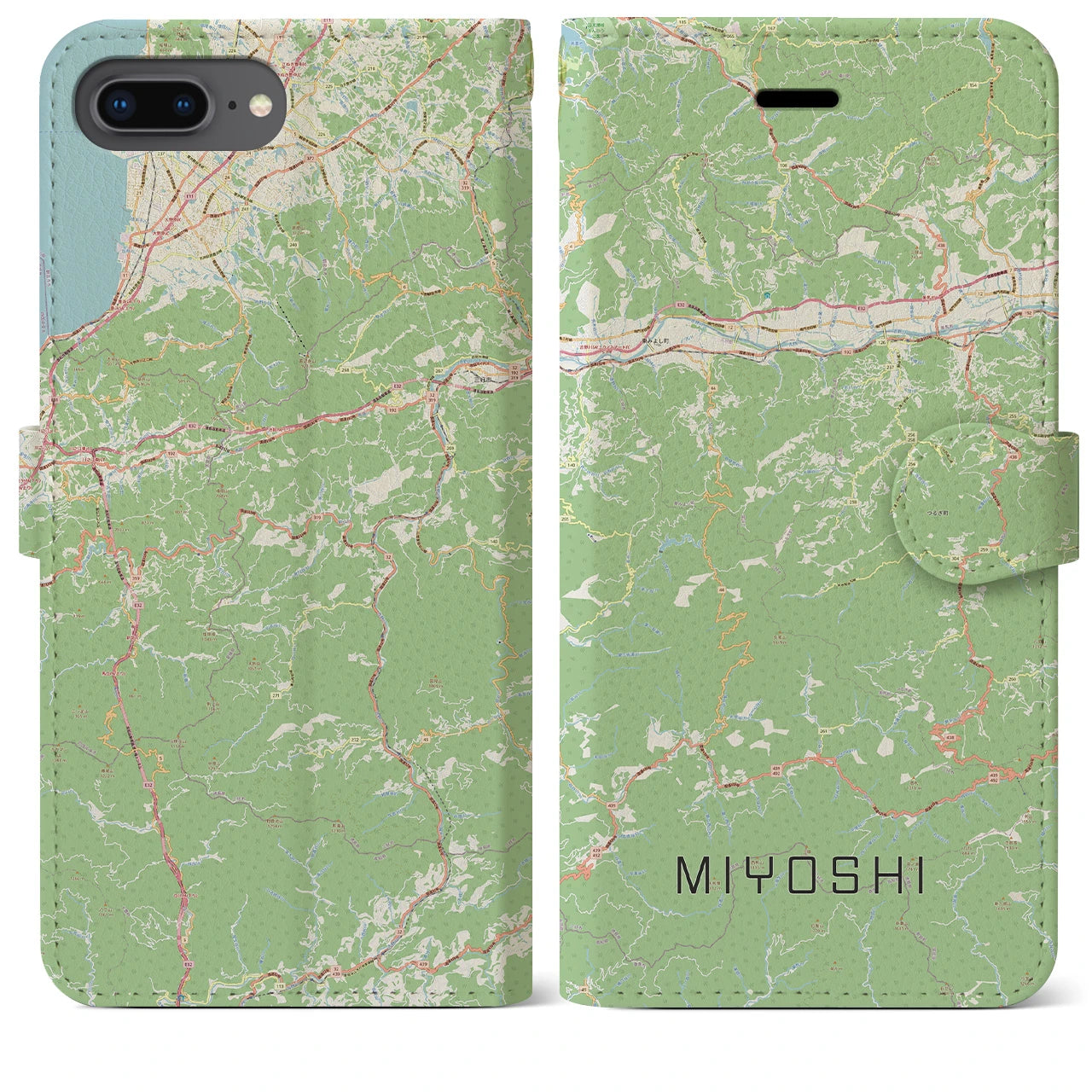 【三好(徳島県)】地図柄iPhoneケース(手帳タイプ)ナチュラル・iPhone 8Plus /7Plus / 6sPlus / 6Plus 用